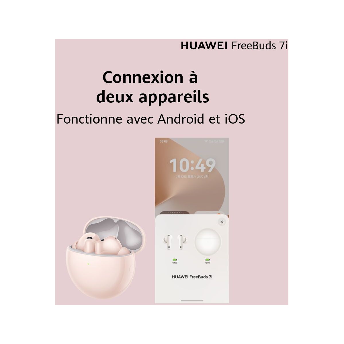 Ecouteurs Freebuds 7i rose couleur unique, HUAWEI