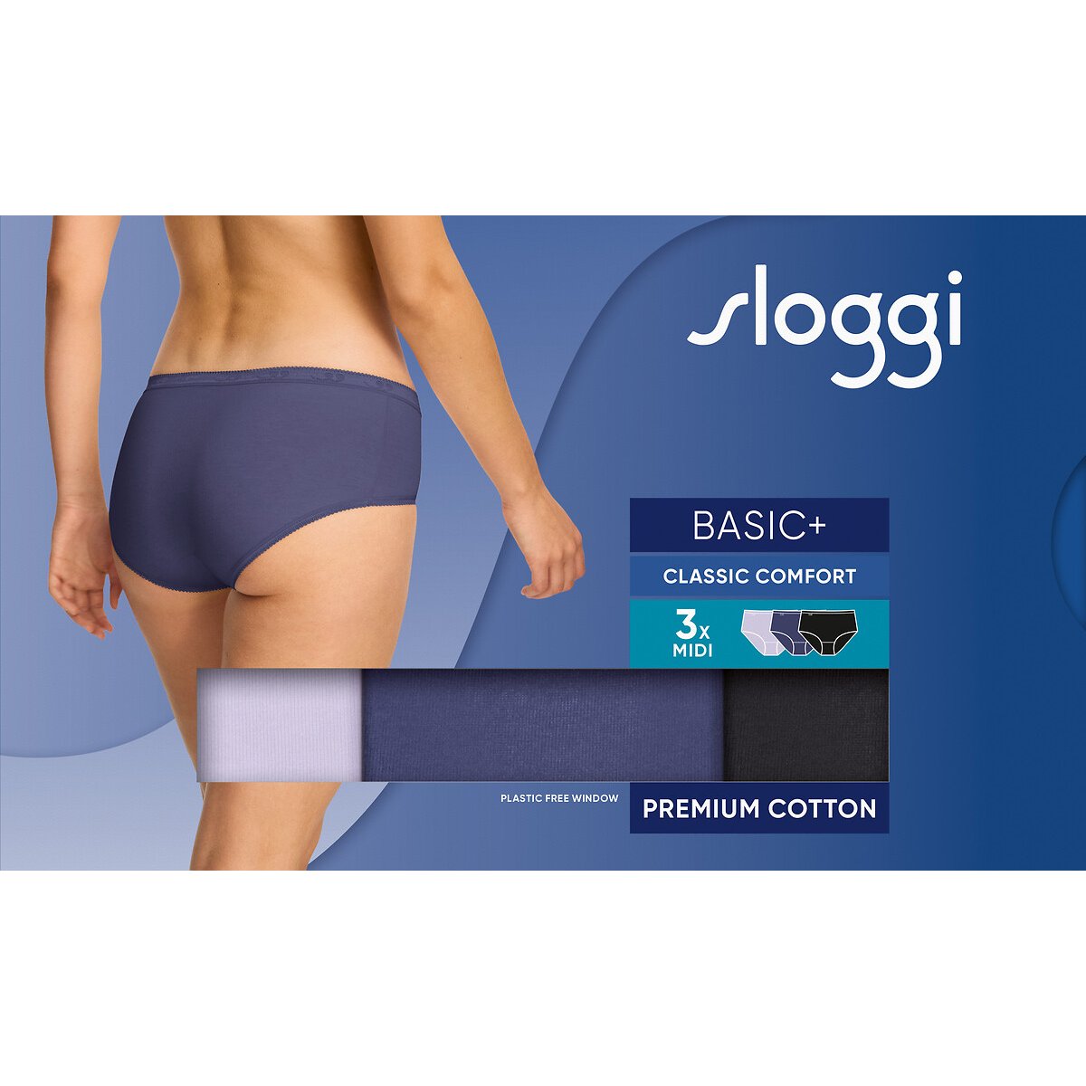 Pack of 3 Basic+ Midi Knickers black+dark purple+lavender, SLOGGI