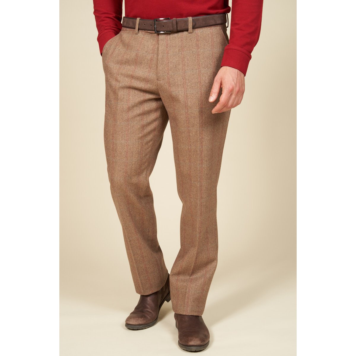 Pantalon italien carreaux chevrons camel, MCS