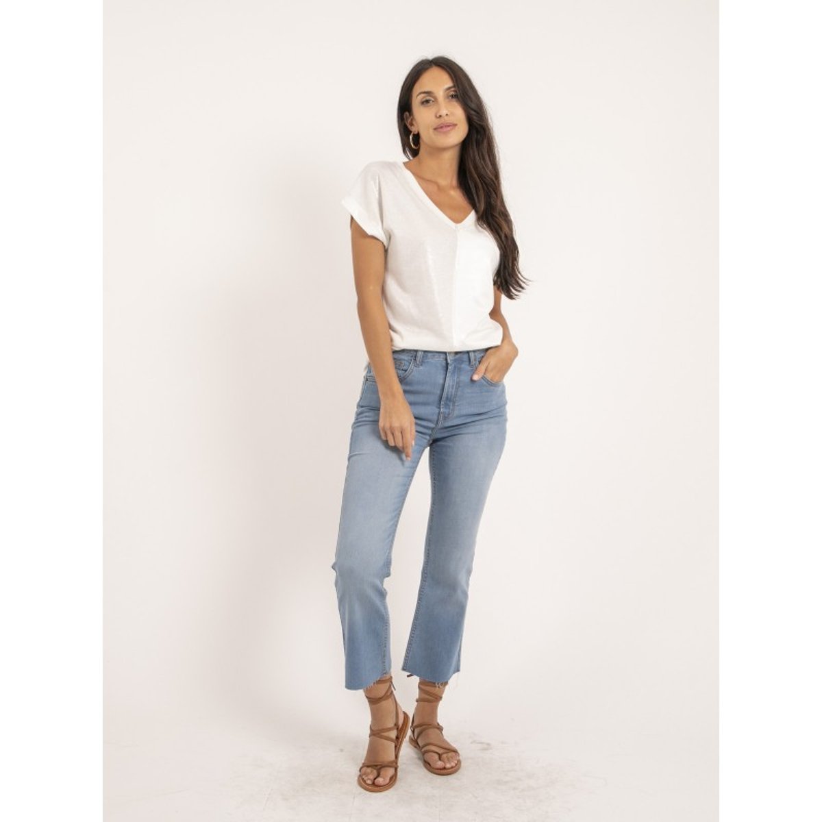 T-shirt Col V Bimatière Fazzy rose, DONA LISA