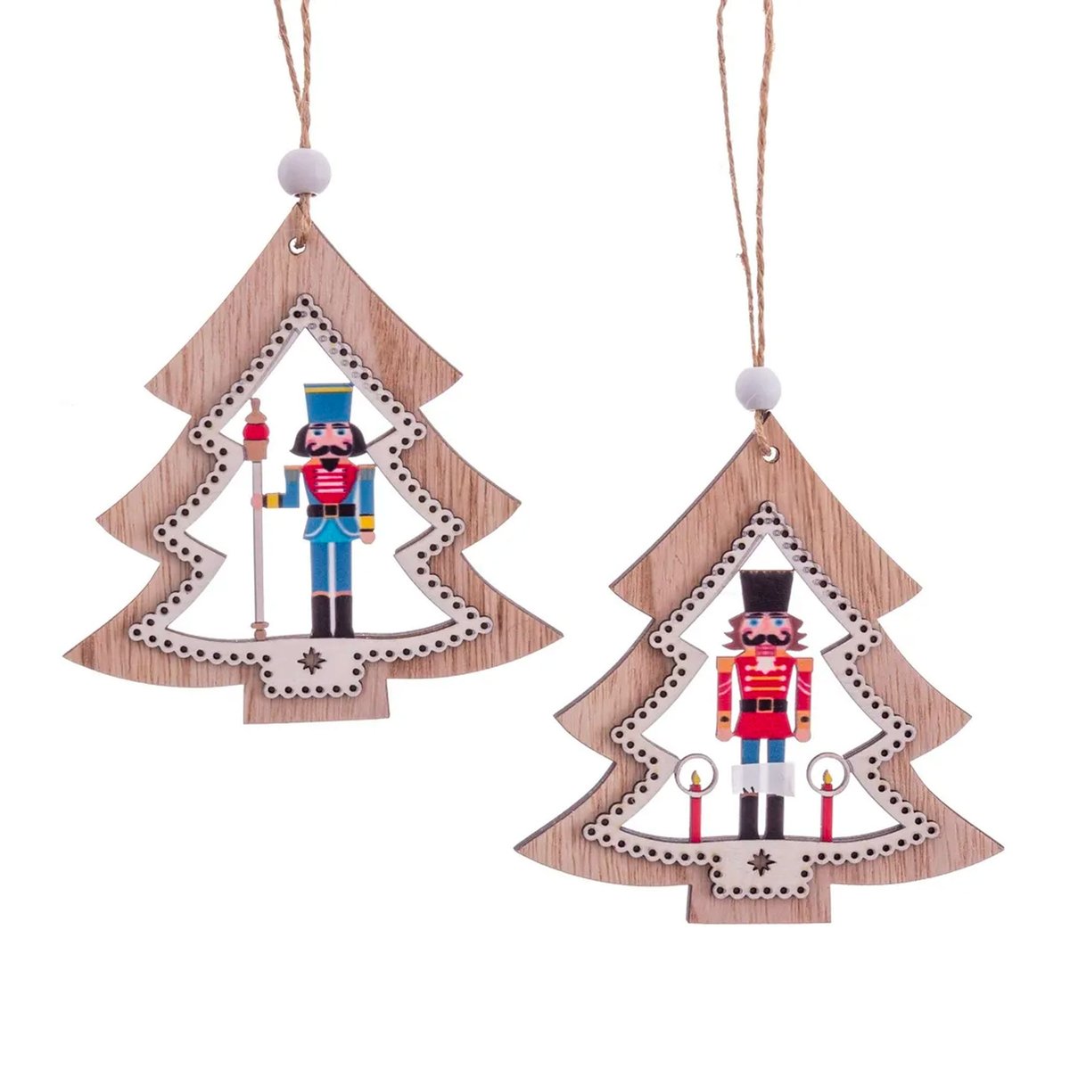 Set de 2 décorations de Noël en bois Soldats casse-noisette - 10x22cm bois, WADIGA