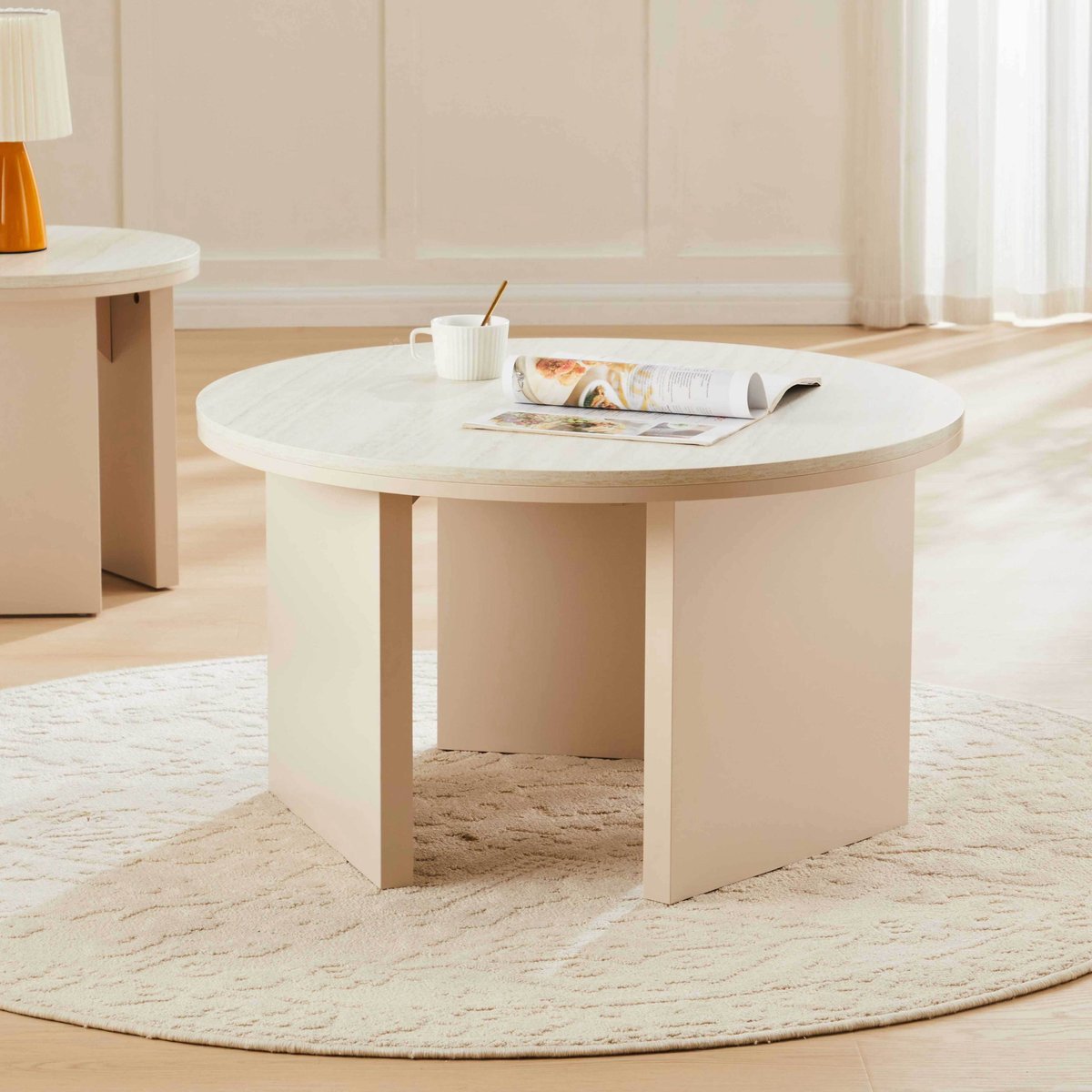Table basse FSC ronde 80 cm, BONNY crème, OVIALA