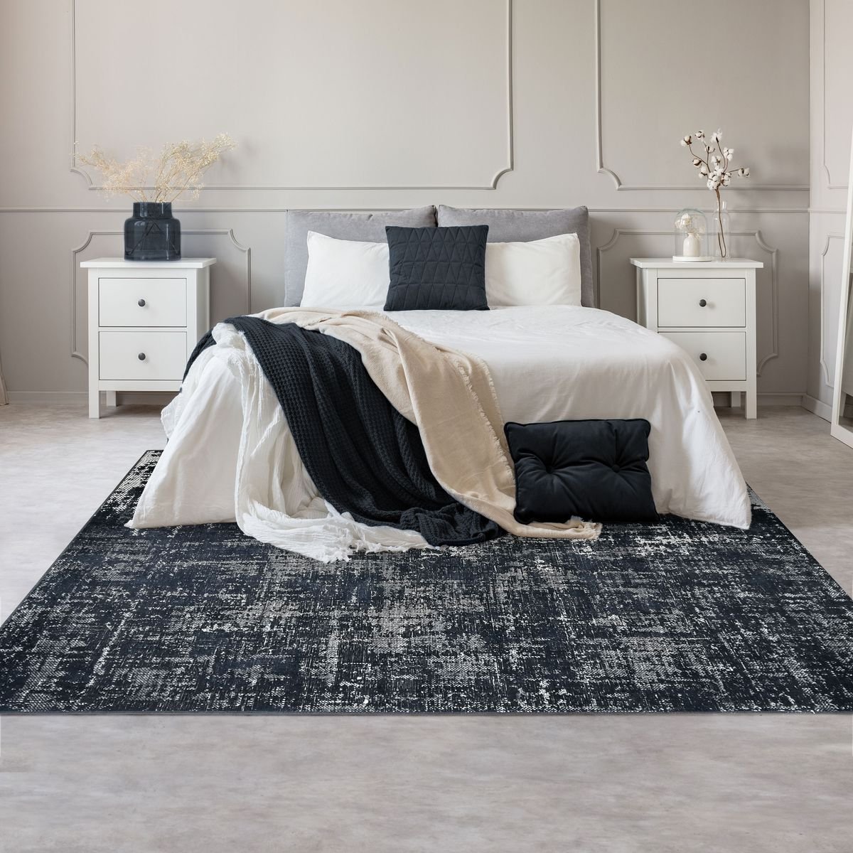 Tapis salon vintage chic effet vieilli STELLE gris, THE DECO FACTORY