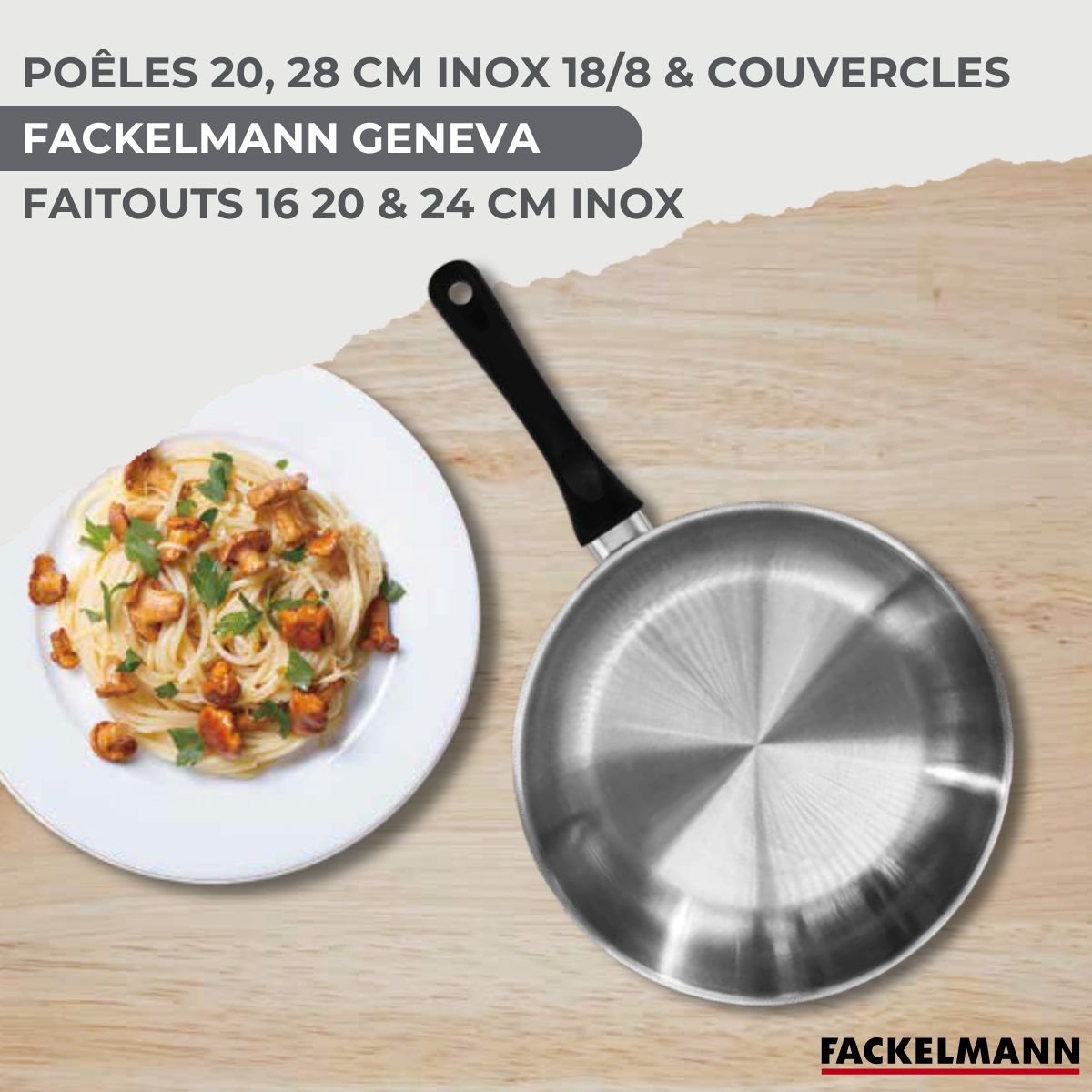 Batterie 2 poêles 20/28cm + 3 faitouts 16/20/24cm BRILLANT inox|noir, FACKELMANN