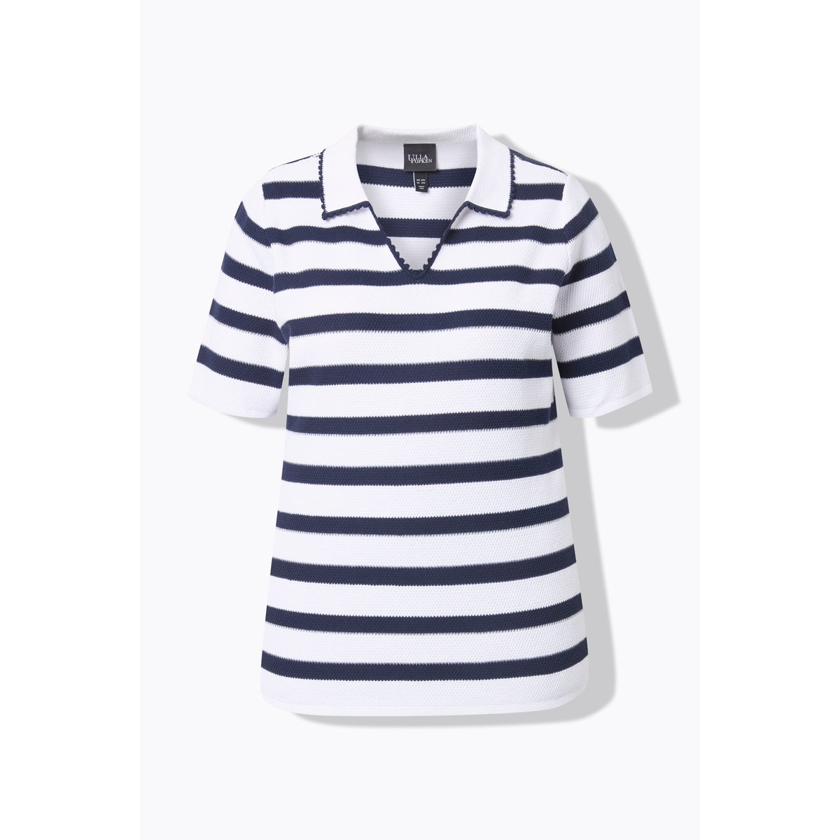 Pull à rayures, col polo et manches courtes blanc cassé, ULLA POPKEN