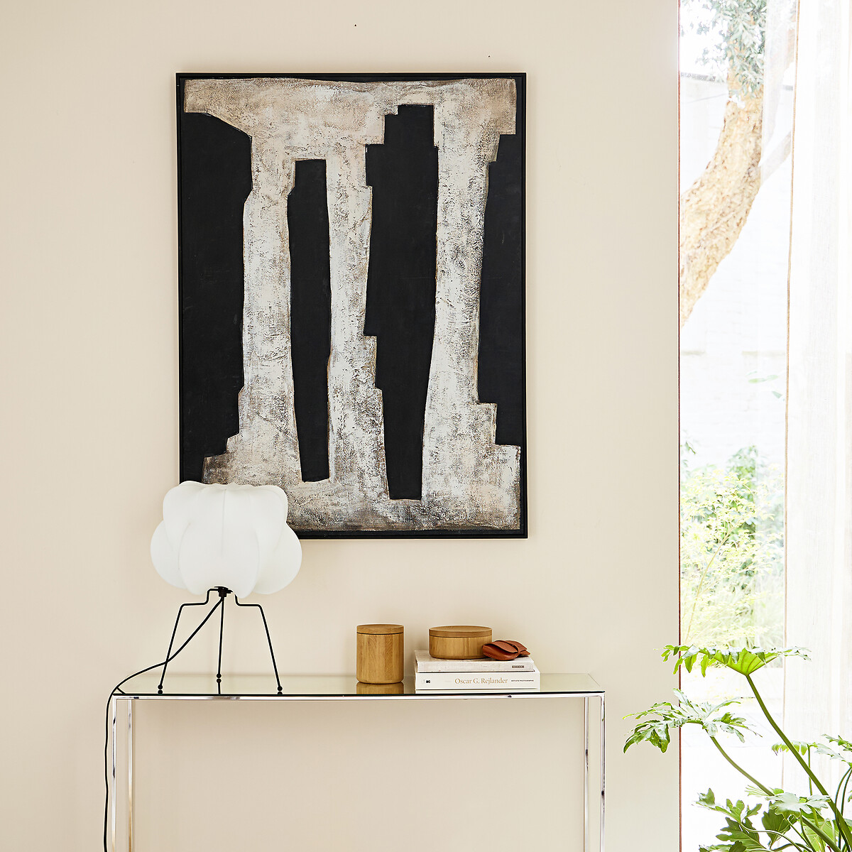 Tableau peint à la main, avec tissu appliqué, APIA craie/noir, AM.PM