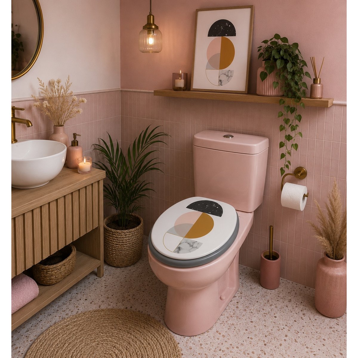 Abattant WC Géométrique Effet Marbre 47 x 37 cm blanc, EDEN