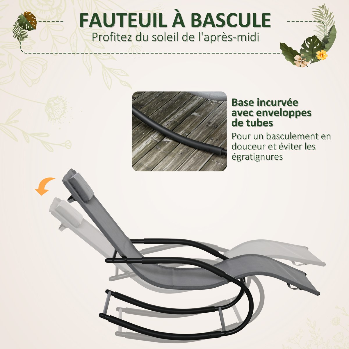 Fauteuil à bascule Textilène Gris gris, OUTSUNNY