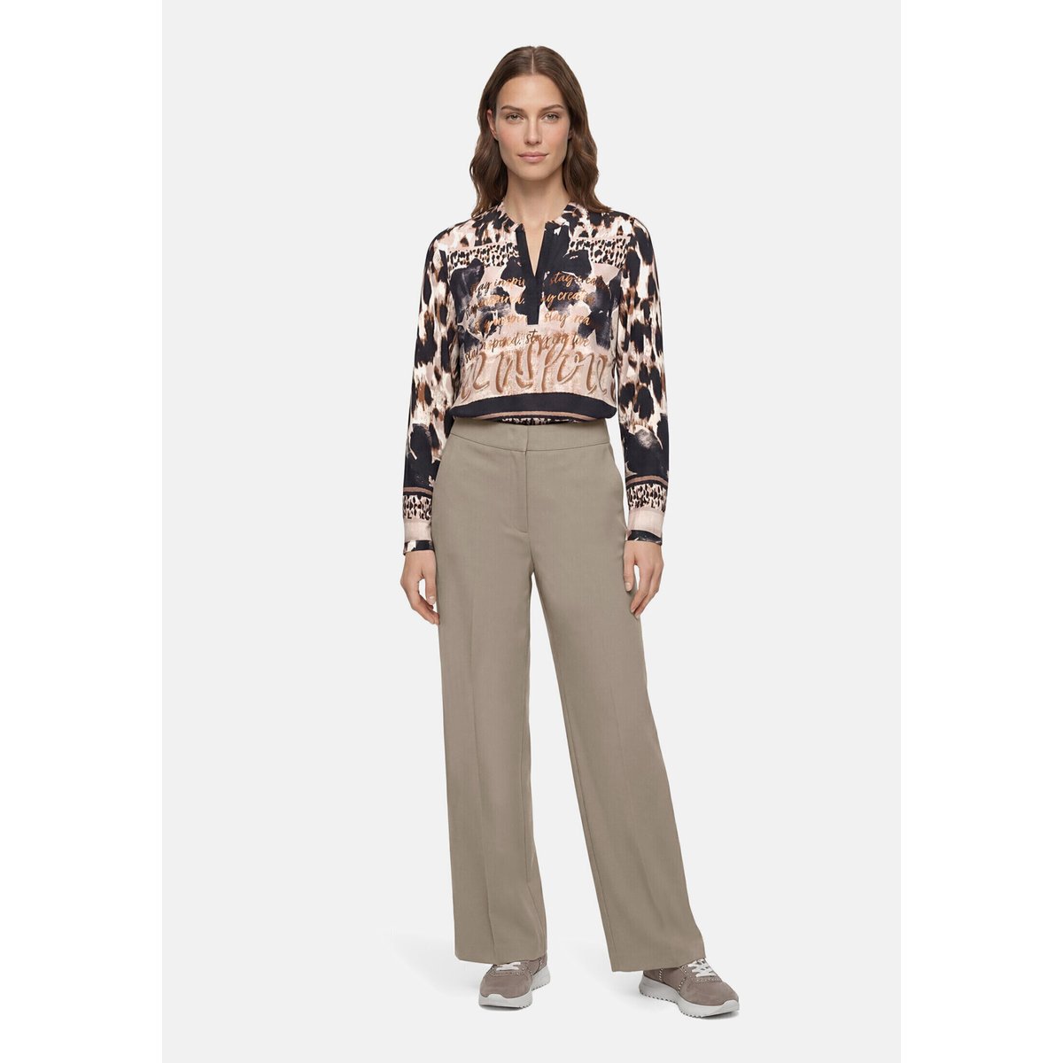Chemisier long à col droit beige/noir, BETTY BARCLAY