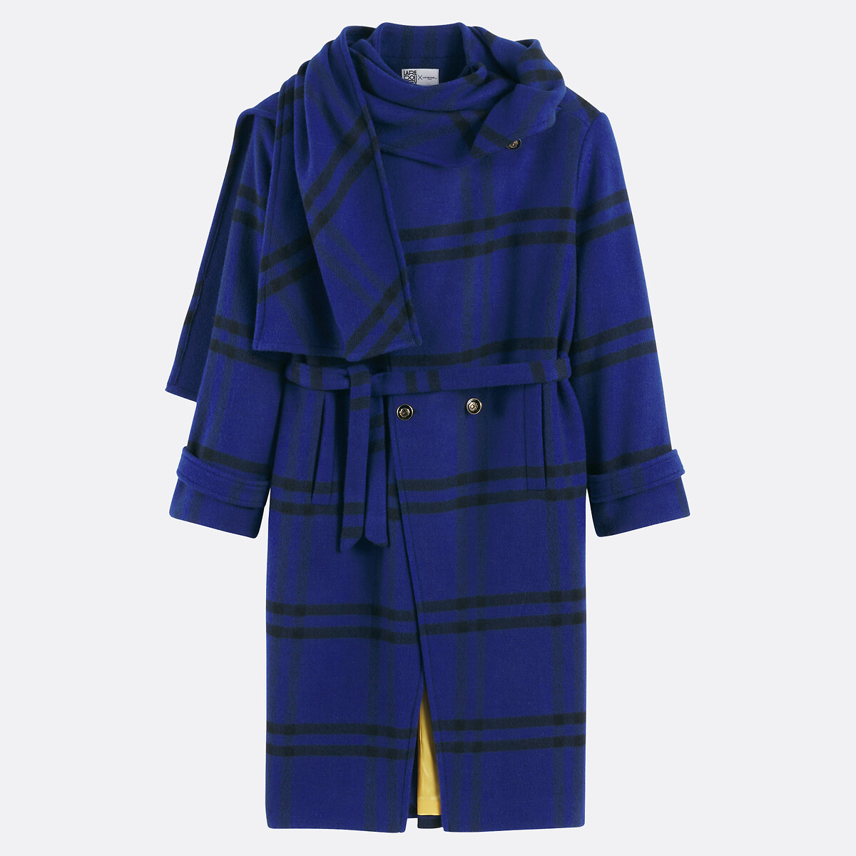 Checked Scarf Coat in Wool Blend blue checks, La Redoute Collections x Lucie Brochard