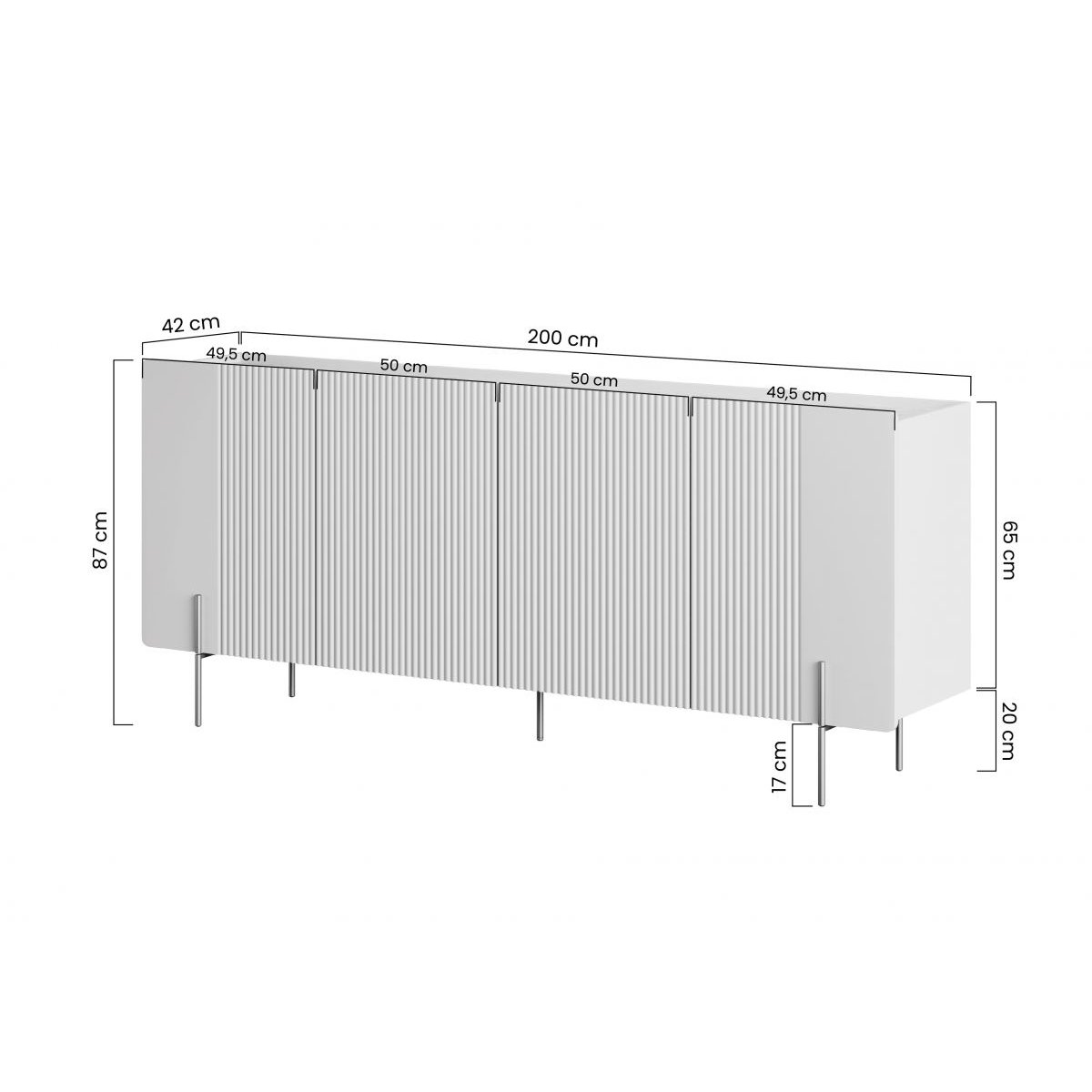 Buffet bas en panneaux de particules et MDF 4 portes 200 cm, MATHILDE beige, BOBOCHIC