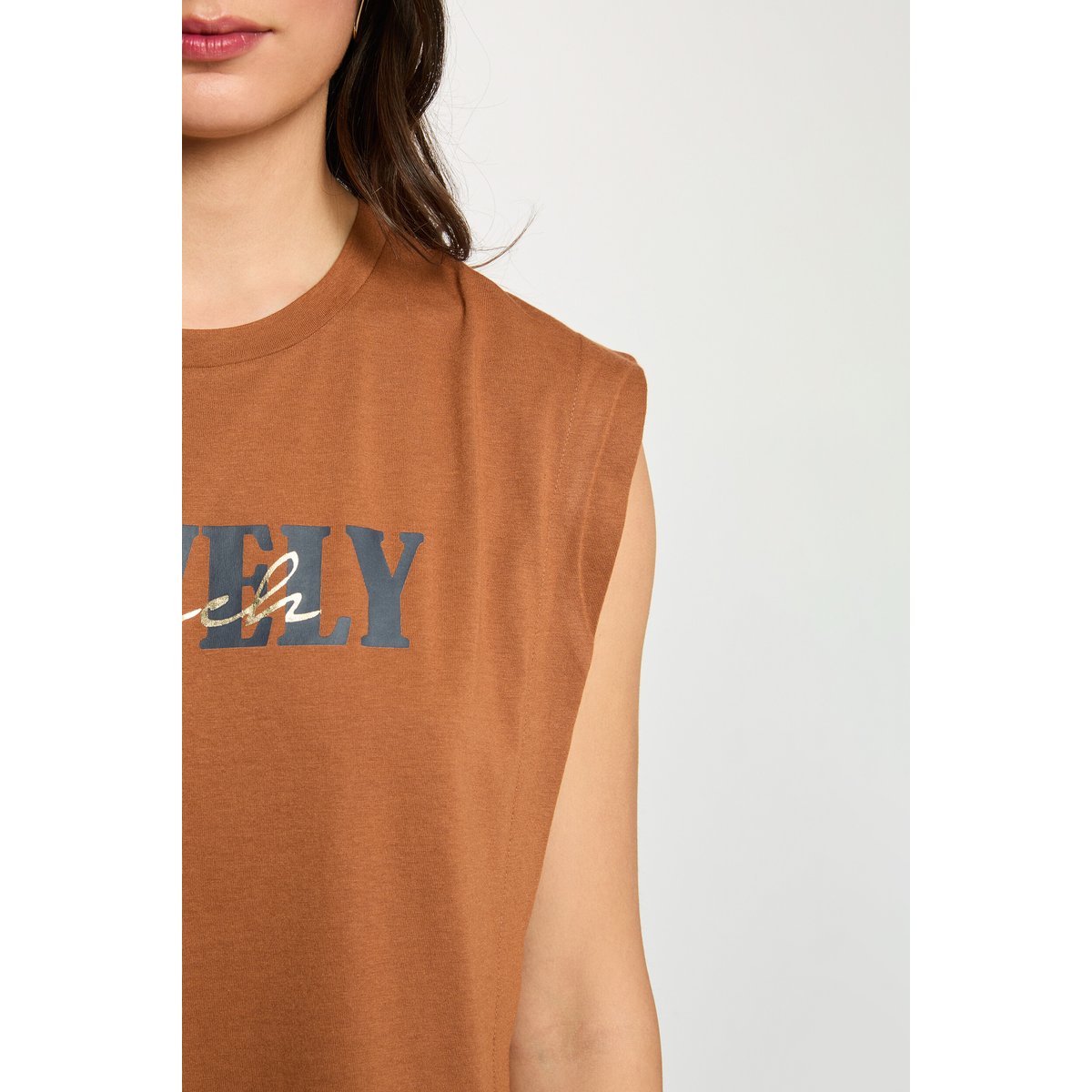 T-shirt droit col rond camel, MORGAN