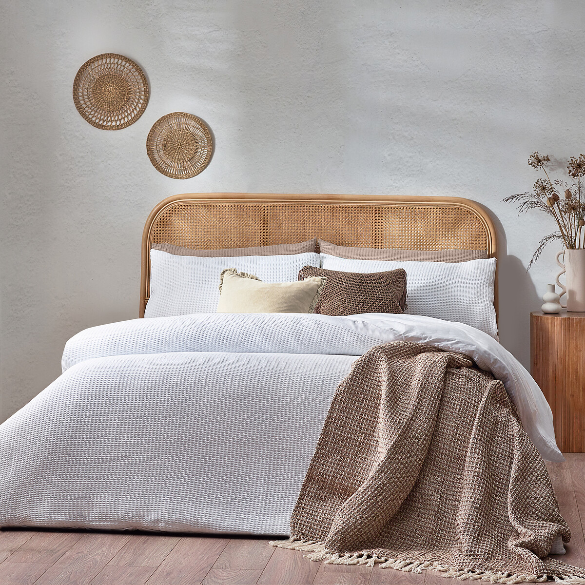 Chunky Waffle Cotton Duvet Cover and Pillowcase Set white, YARD