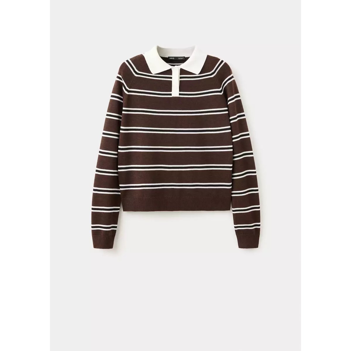 Pull-over rayures col polo chocolat, MANGO