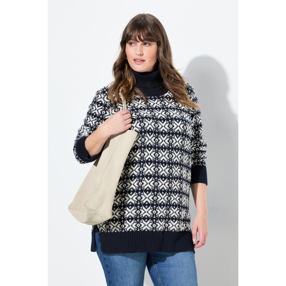 Pull en coton bio à manches longues bleu marine, ULLA POPKEN