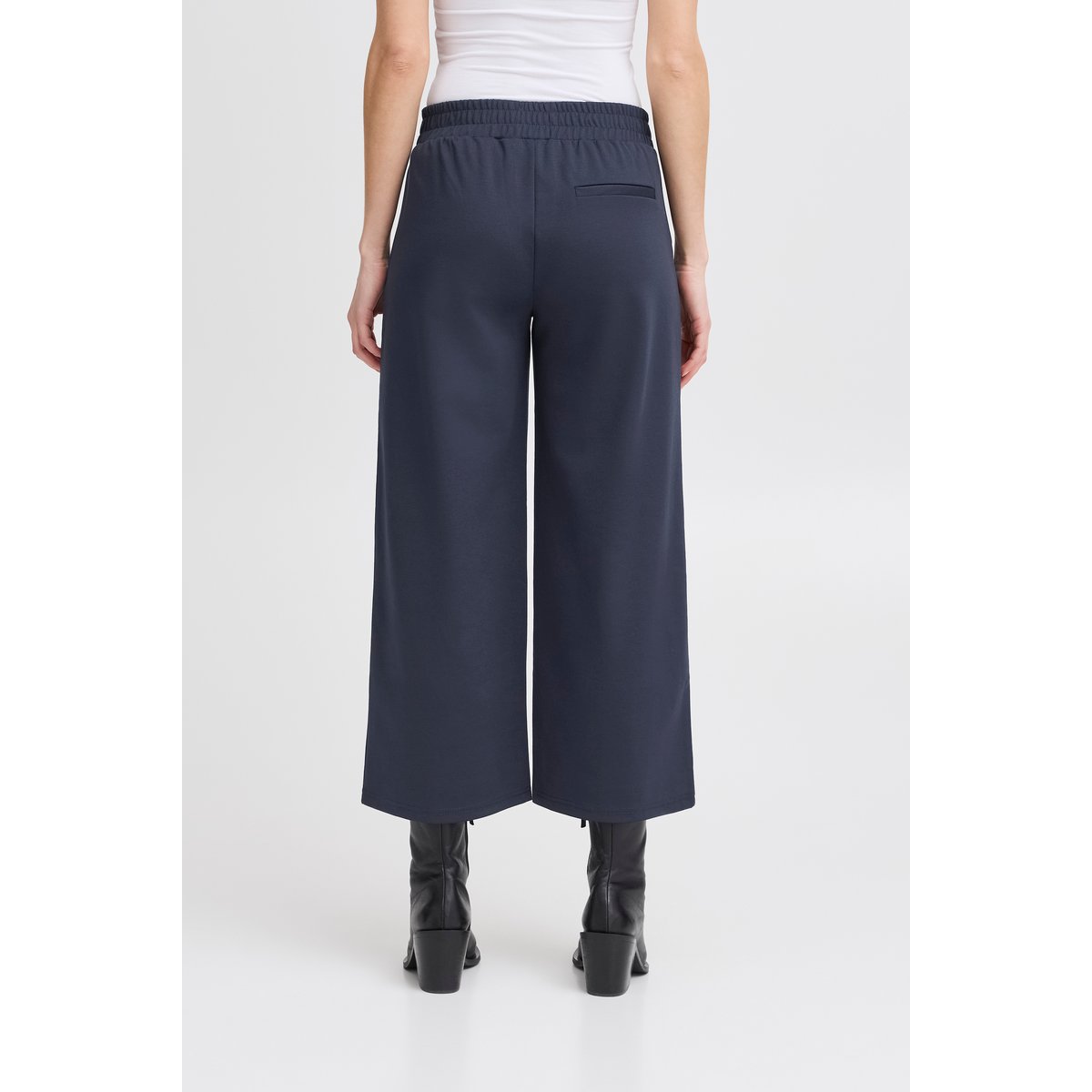 Pantalon coupe droite, jambes larges, longueur cheville bleu total eclipse, ICHI