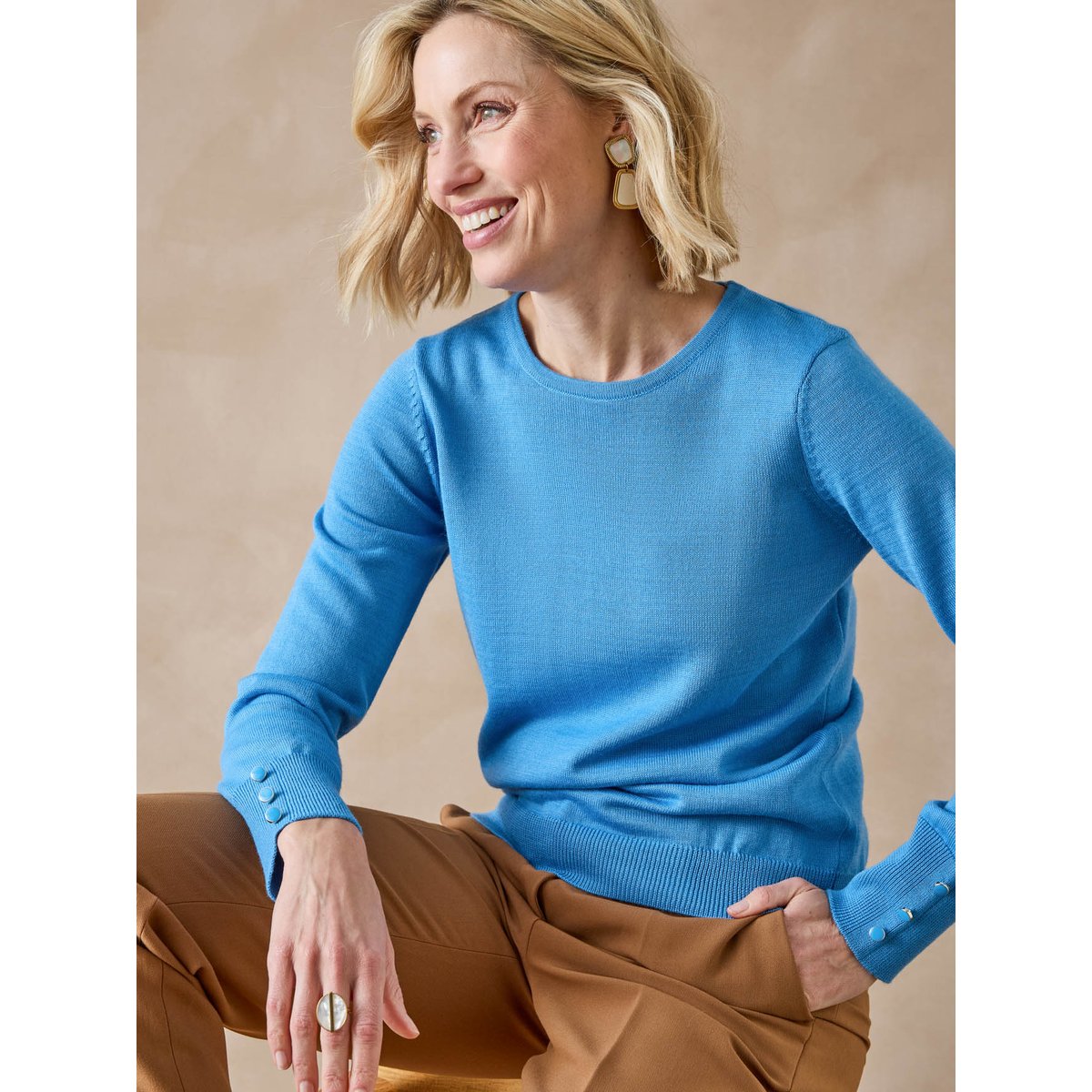 Pull col rond avec laine mérinos bleu, DAXON
