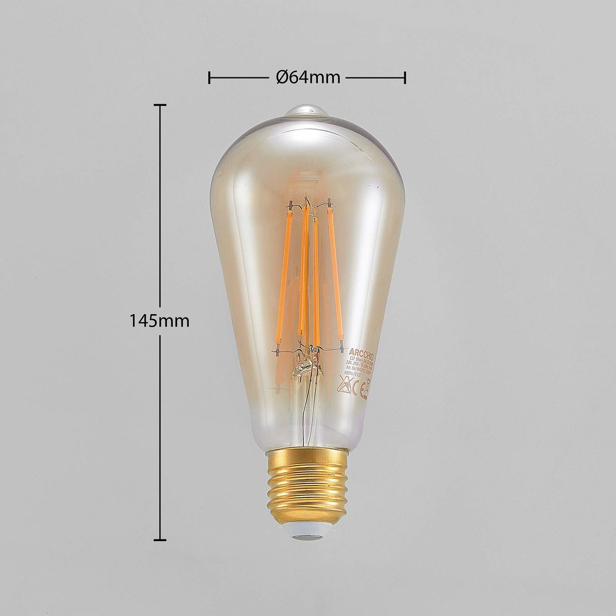 Ampoule E27 en verreLED, E27 LED 6,5W ambre, ARCCHIO