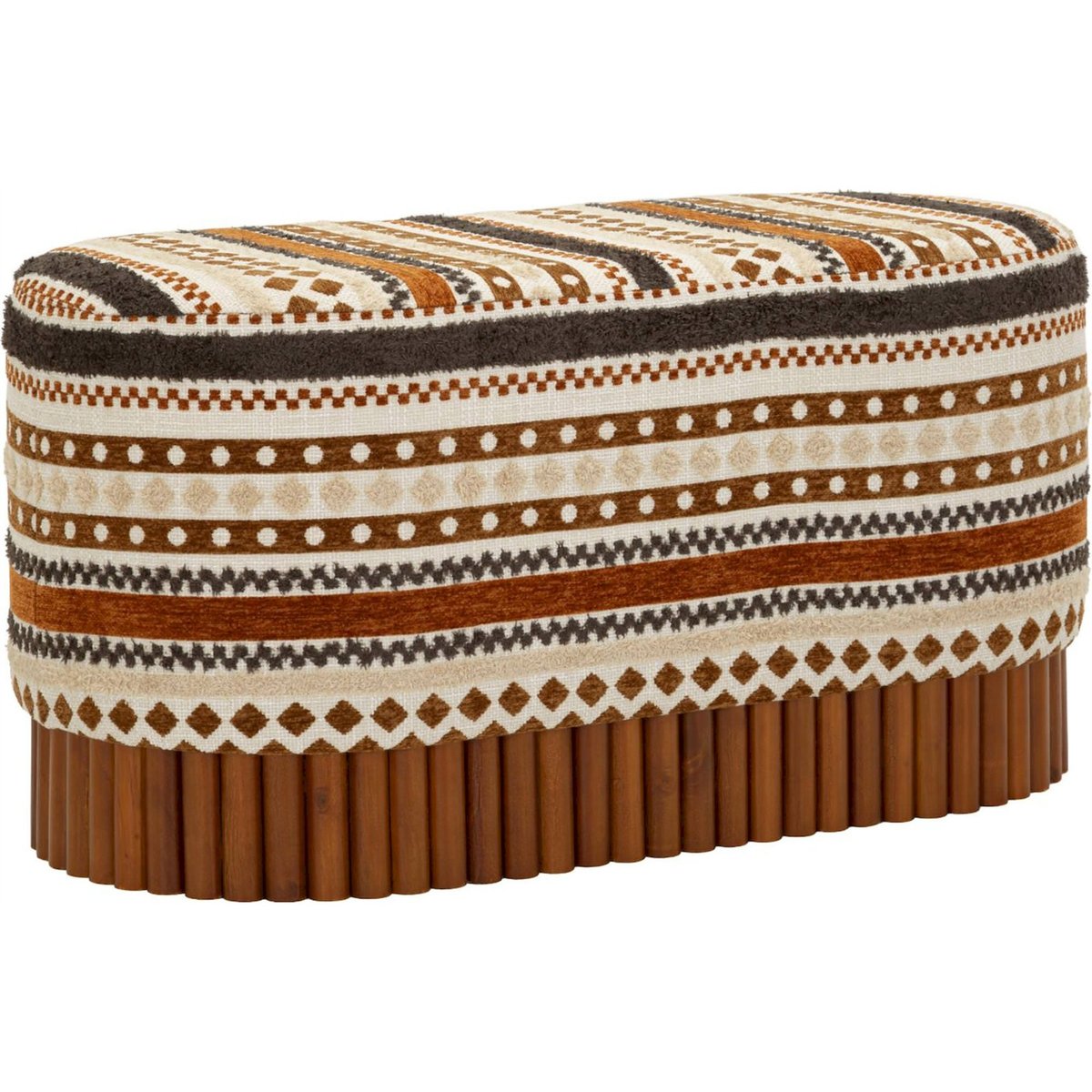 Banc ovale motif ethnique base en bois massif multicolore, RECOLLECTION