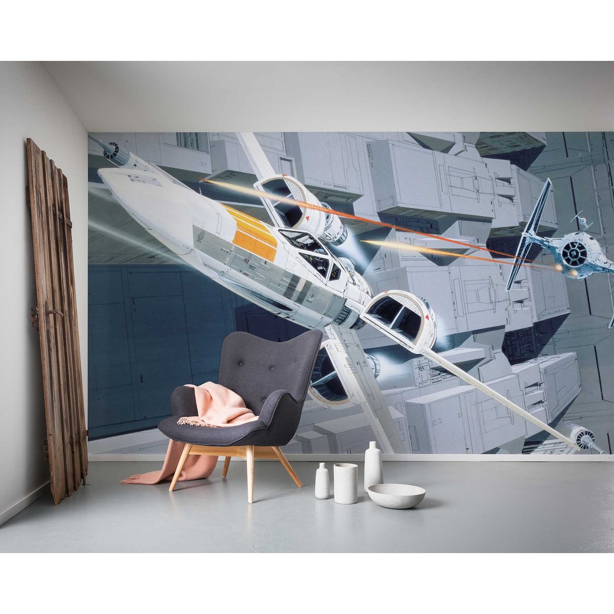 Papier peint Komar - Star Wars Classic RMQ X-Wing vs TIE-Fighter - 500 x 250 cm gris, HEXOA