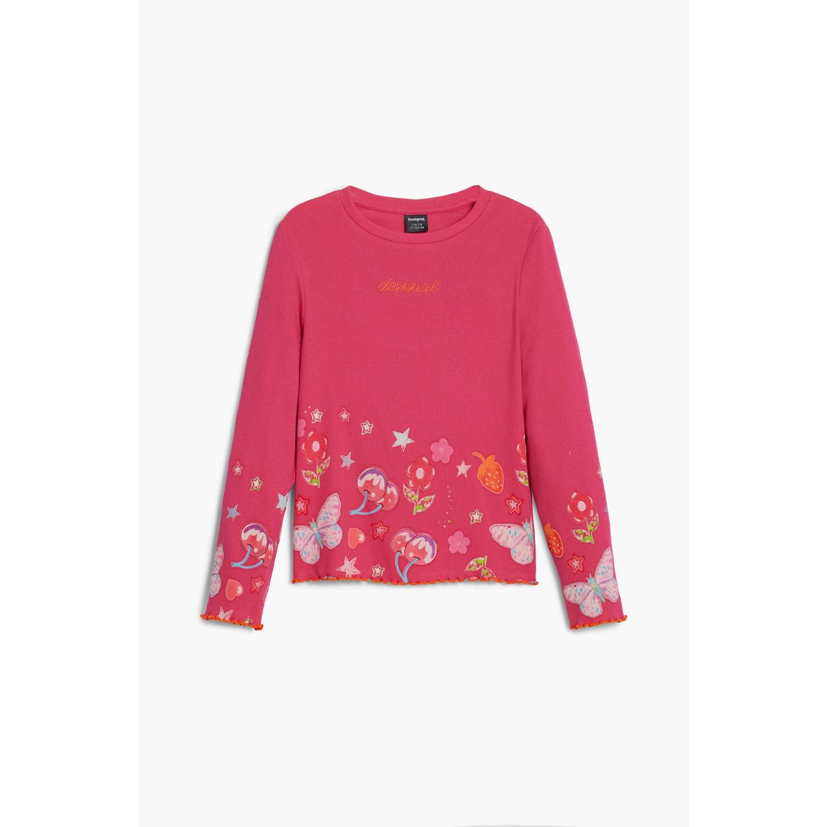 T-shirt à manches longues avec logo fleurs rouge, DESIGUAL
