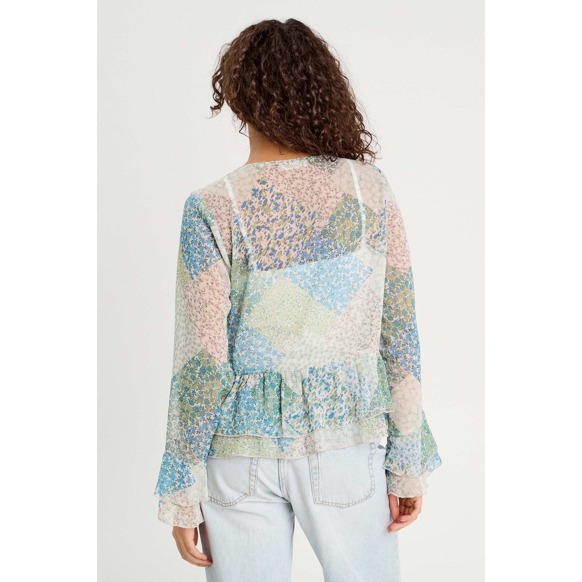 Blouse nouée manches longues bleu pastel, CACHE CACHE