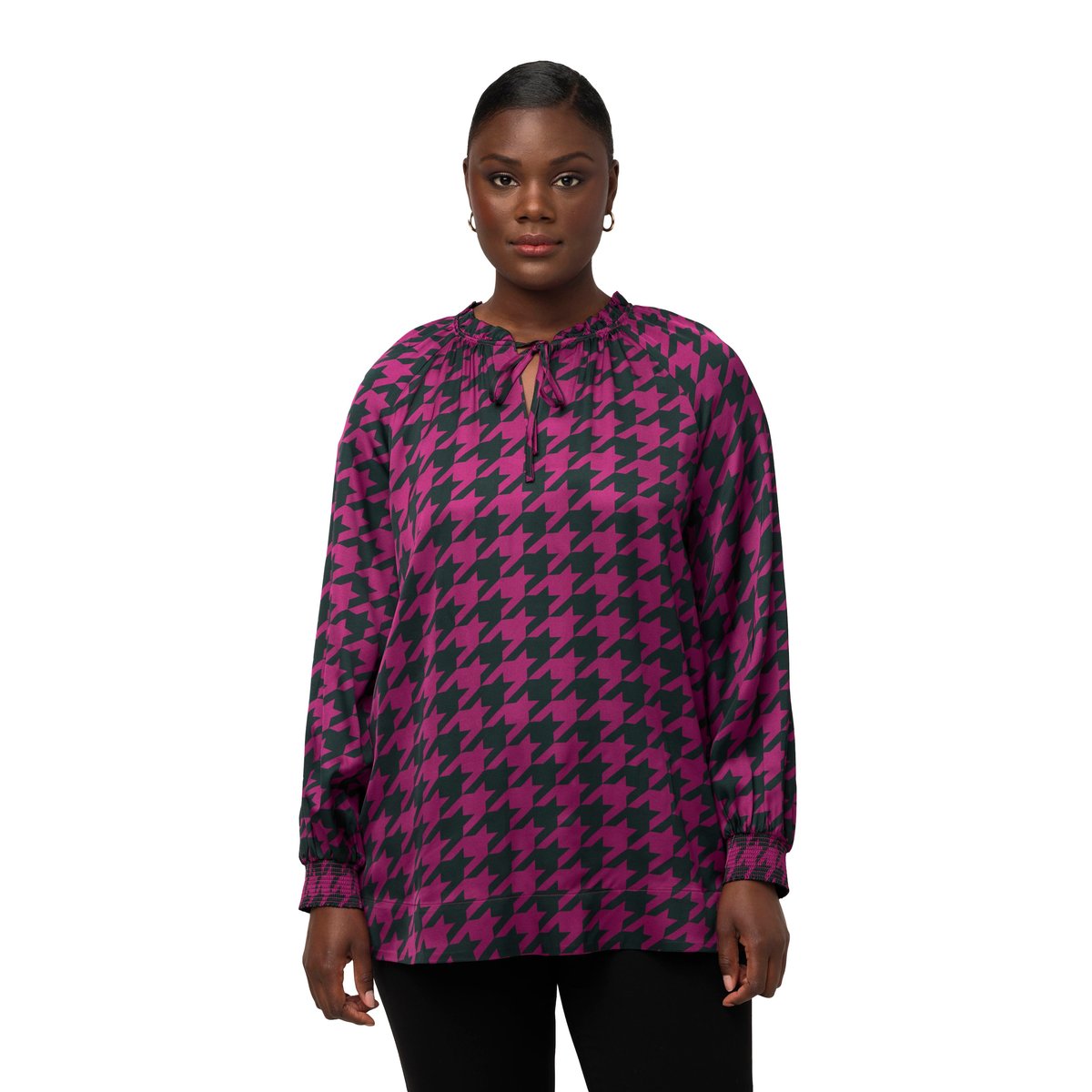 Blouse boxy en satin à col rond et manches vert nuit, ULLA POPKEN