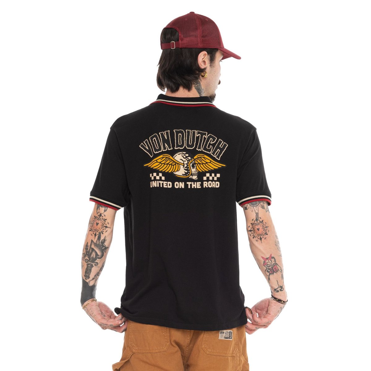 Polo coton piqué HAROLD noir/rouge/jaune, VON DUTCH