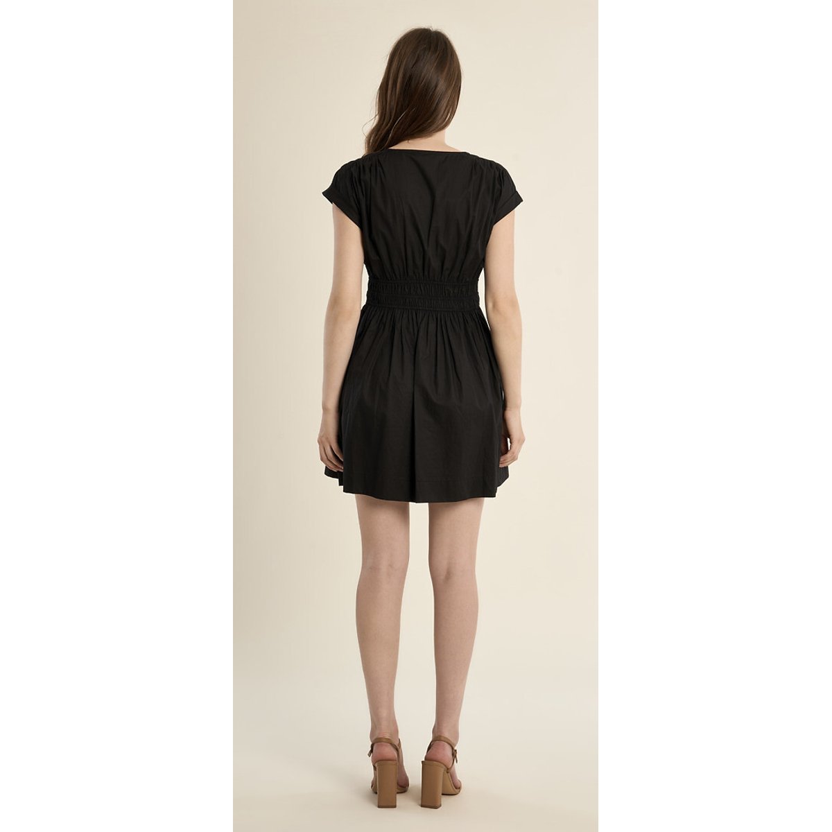 Robe courte manches courtes col V noir, MOLLY BRACKEN