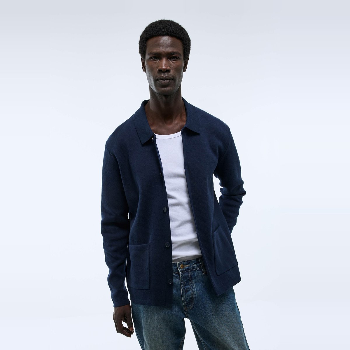 Gilet boutonné en coton marine, MONOPRIX