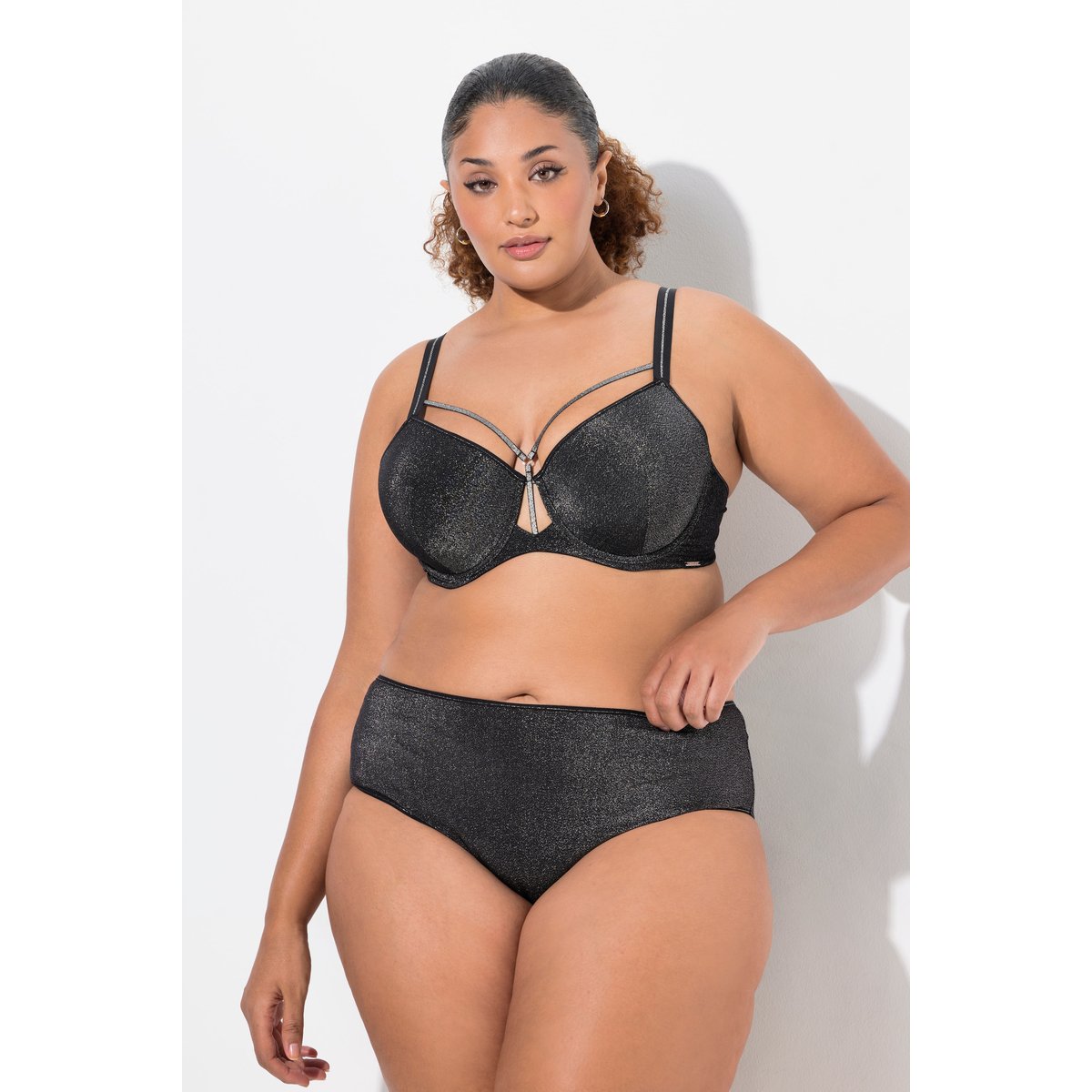 Culotte midi, effet métallique noir, ULLA POPKEN