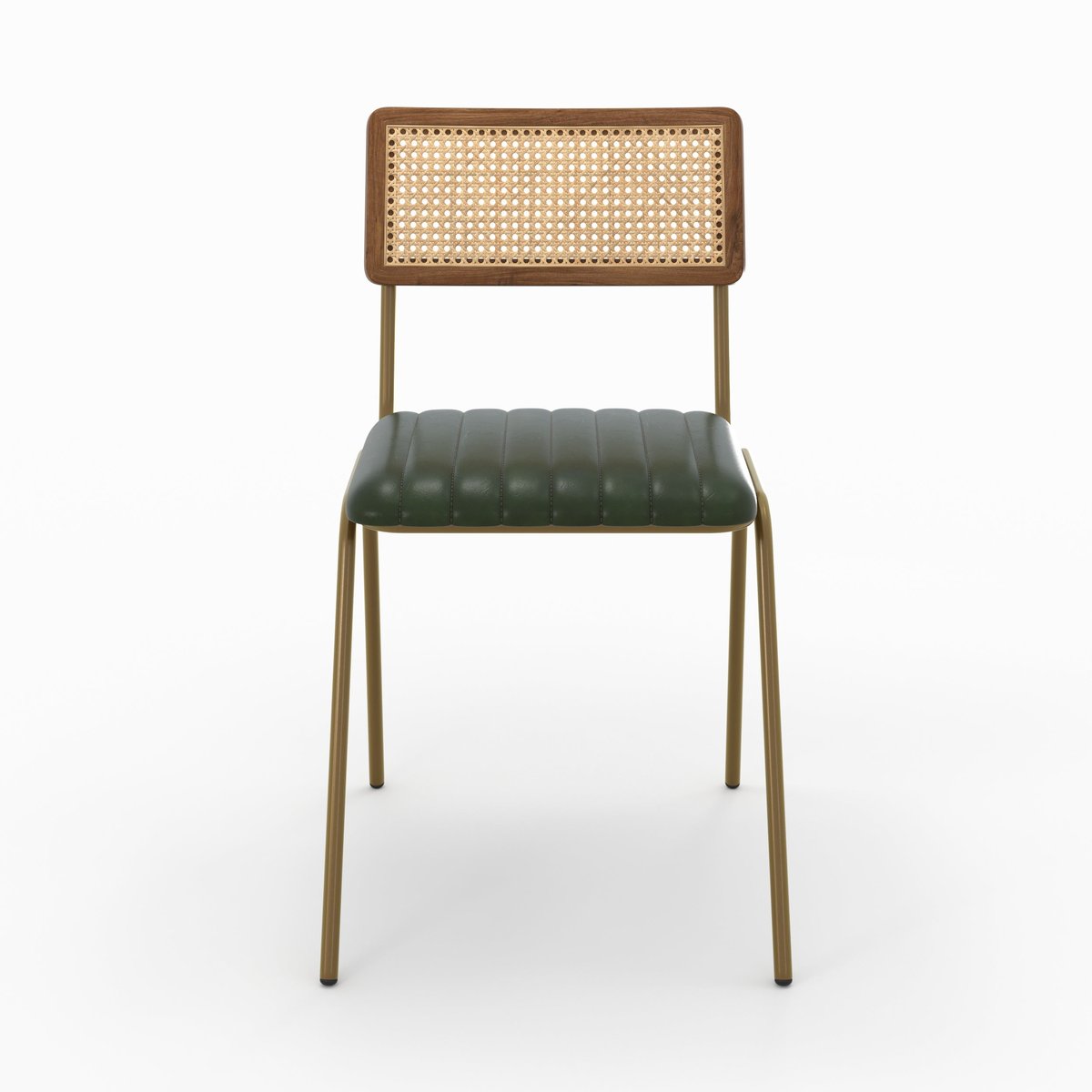 Lot de 2 chaises en cannage et cuir - ARSÈNE vert et métal doré, MAISON PAVANE