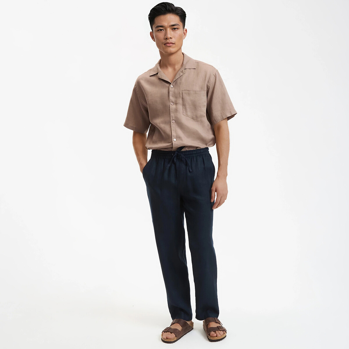 Pantalon droit en lin bleu marine, LA REDOUTE COLLECTIONS