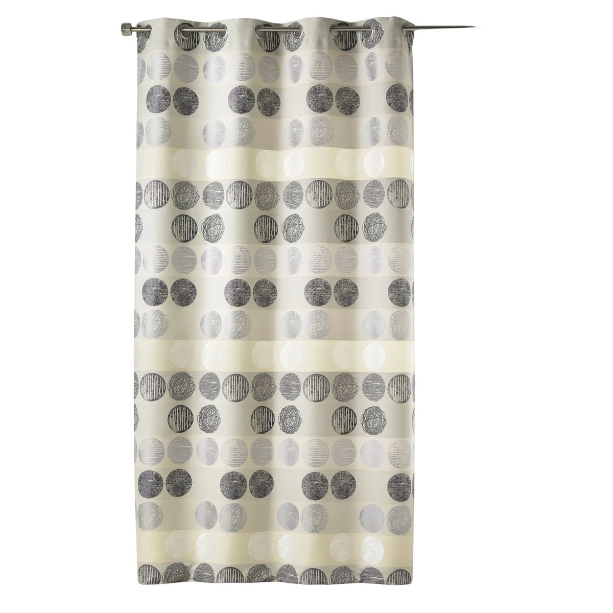 Rideau jacquard à rayures horizontales et pois gris clair, HOME MAISON