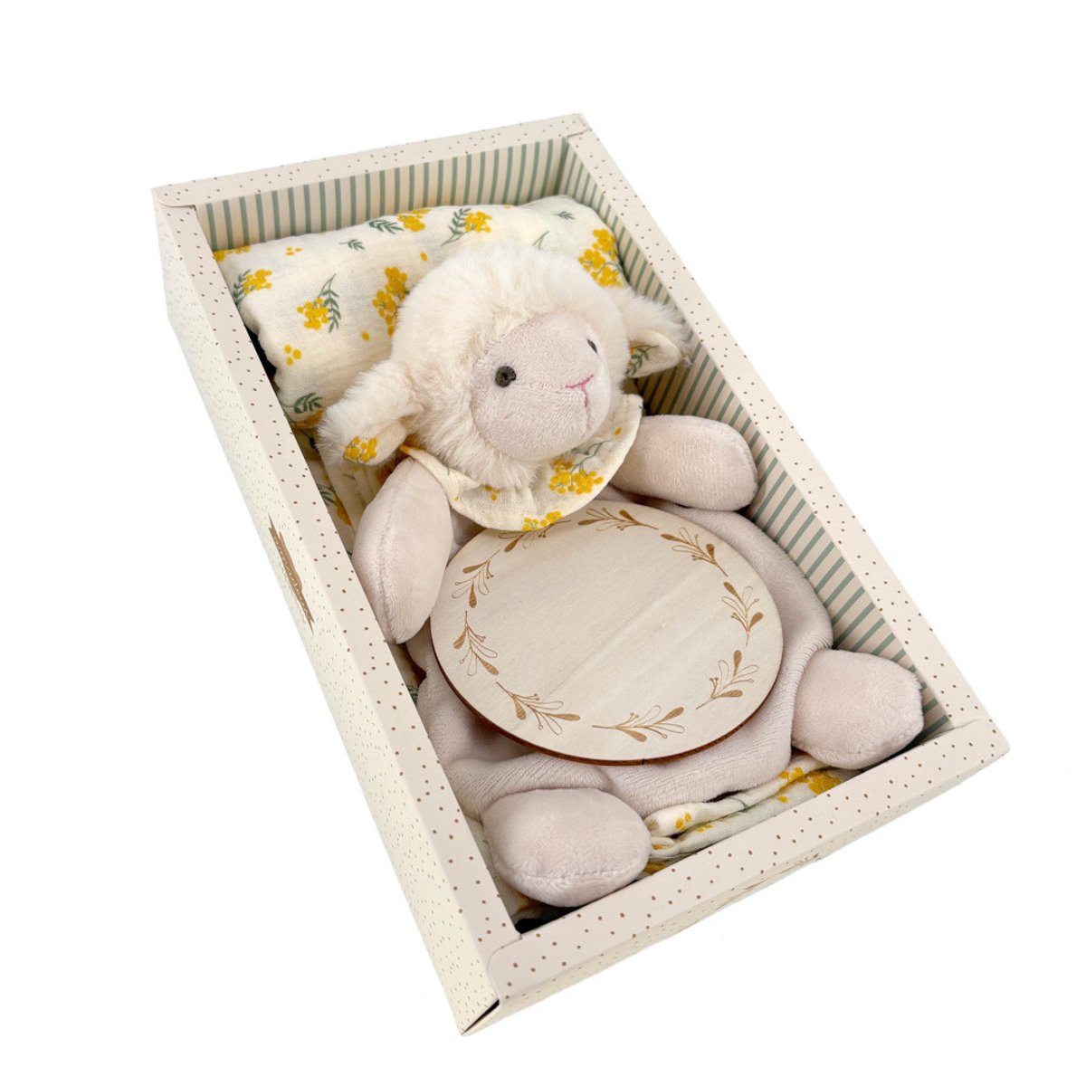 Coffret doudou Mouton et lange en gaze de coton crème / ivoire, AMADEUS LES PETITS