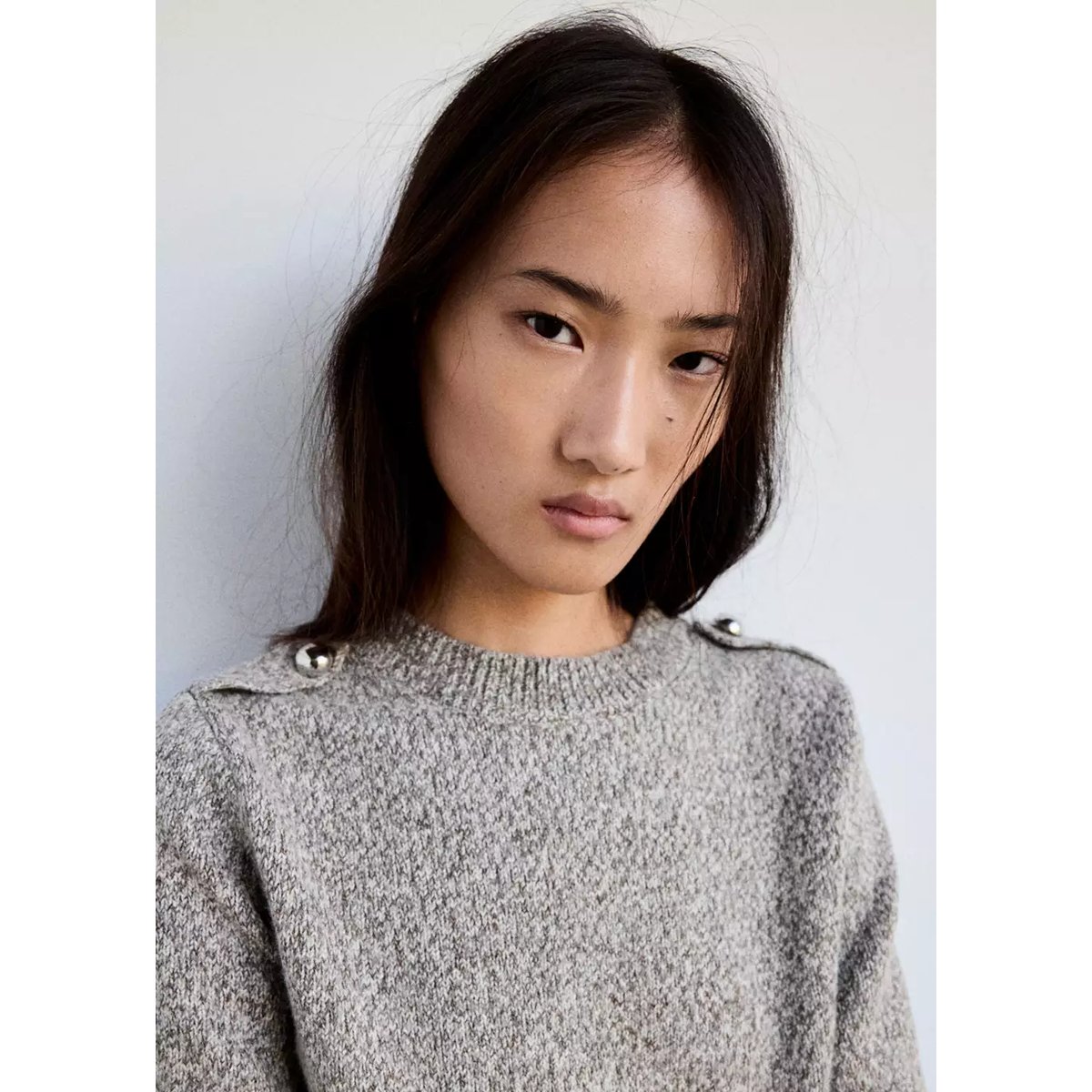 Pull-over maille épaulettes gris chiné clair, MANGO