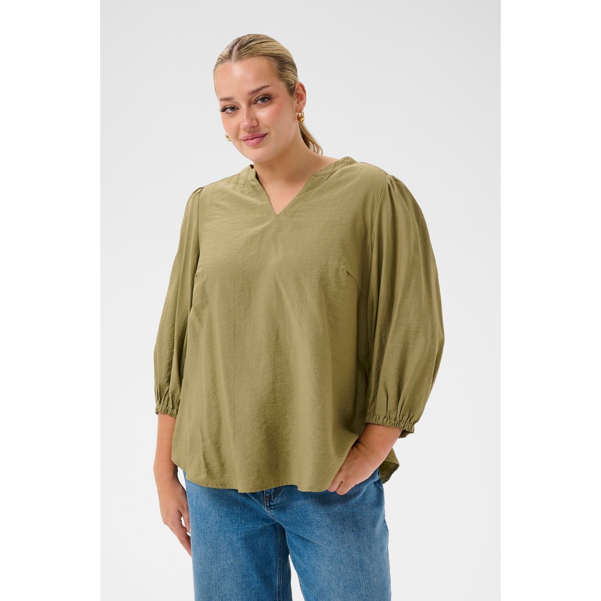 Blouse à manches longues vert aloe, KAFFE CURVE