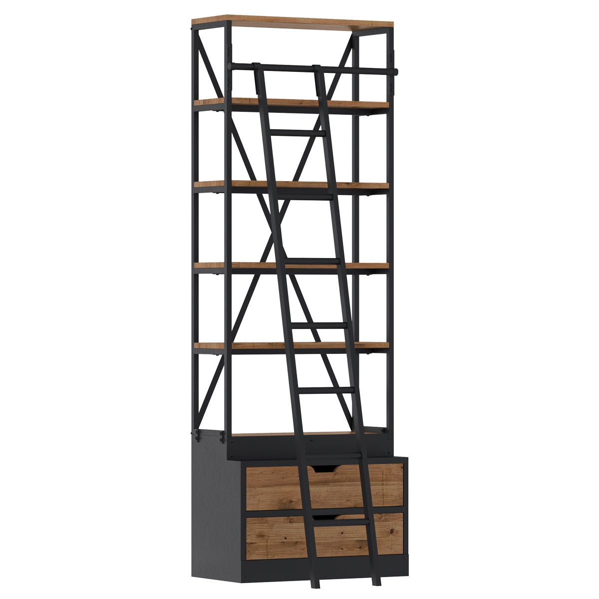 Petite bibliothèque 86 cm en bois et métal - KASI bois foncé et noir, MAISON PAVANE