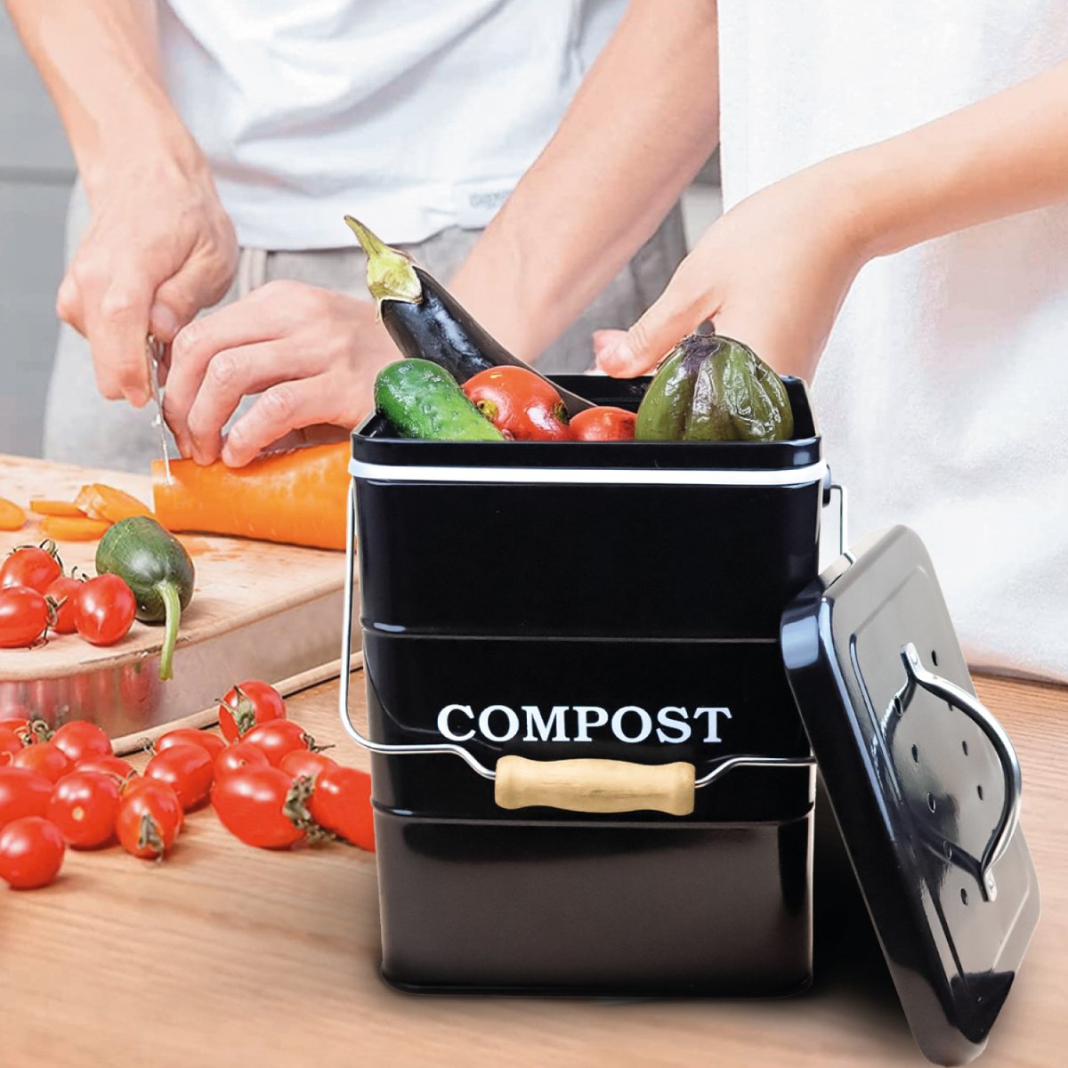 Composteur de cuisine rectangle noir, LINXOR