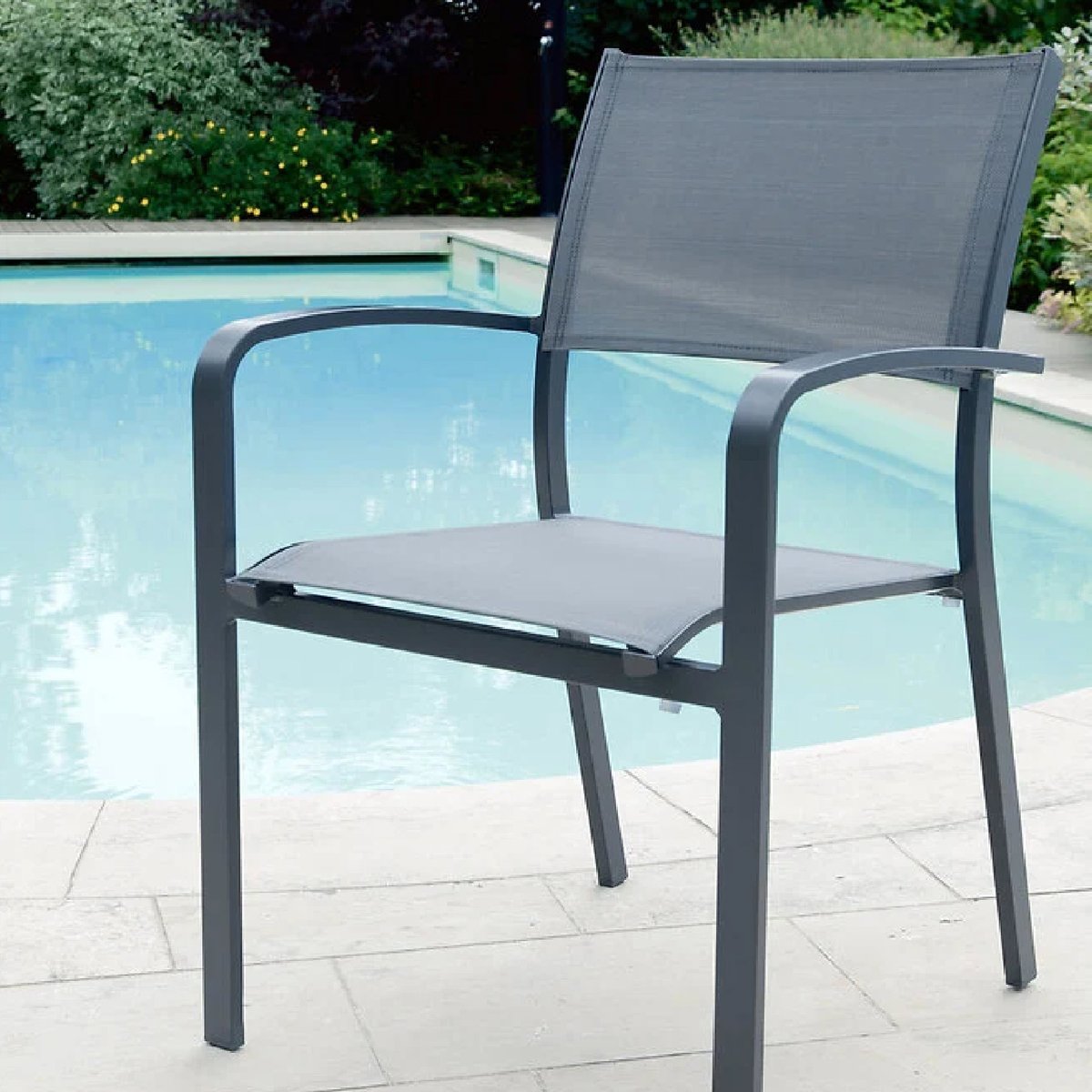 Fauteuil à accoudoir et textilène gris anthracite, HOME MAISON