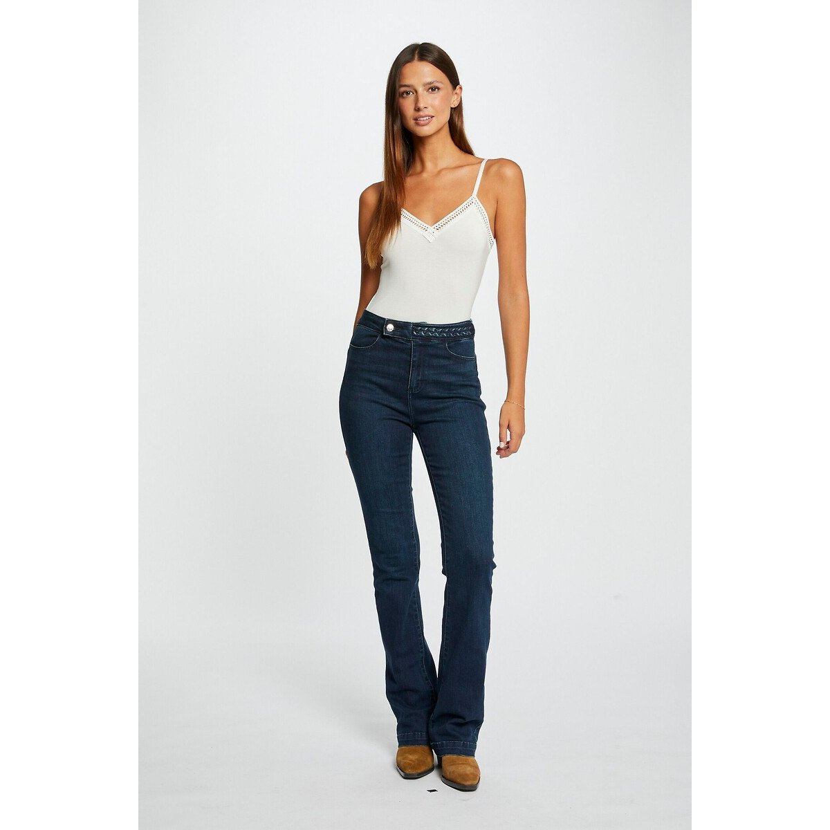 Top scollo a V pizzo bianco, MORGAN