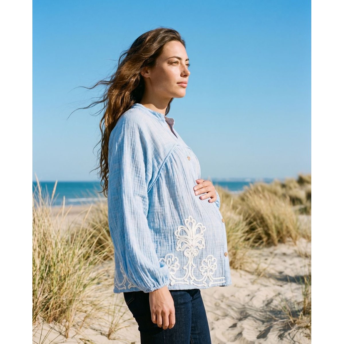 Blouse et chemise d'allaitement Sarah bleu, CACHE COEUR