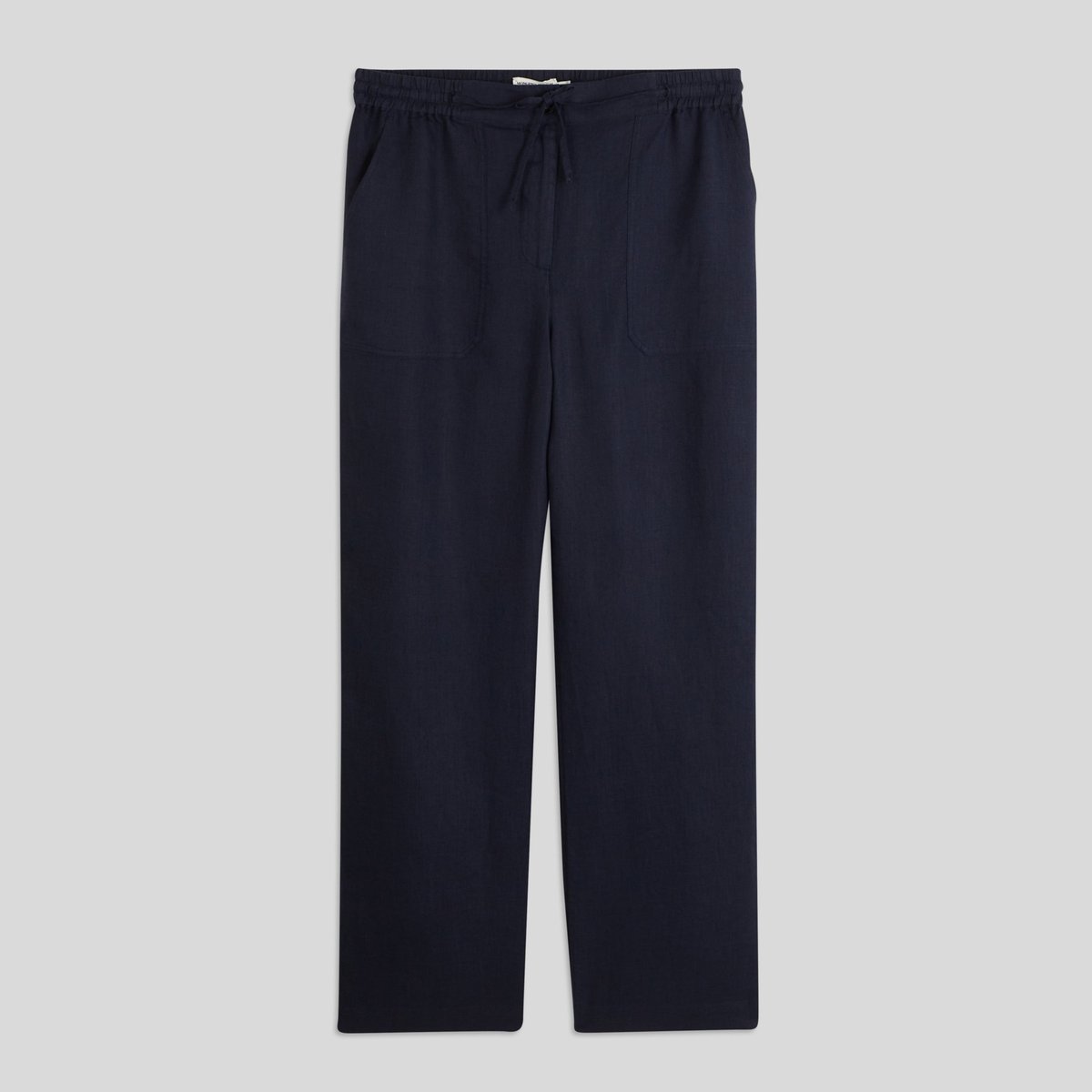 Pantalon taille semi-élastiquée uni en lin marine, MONOPRIX