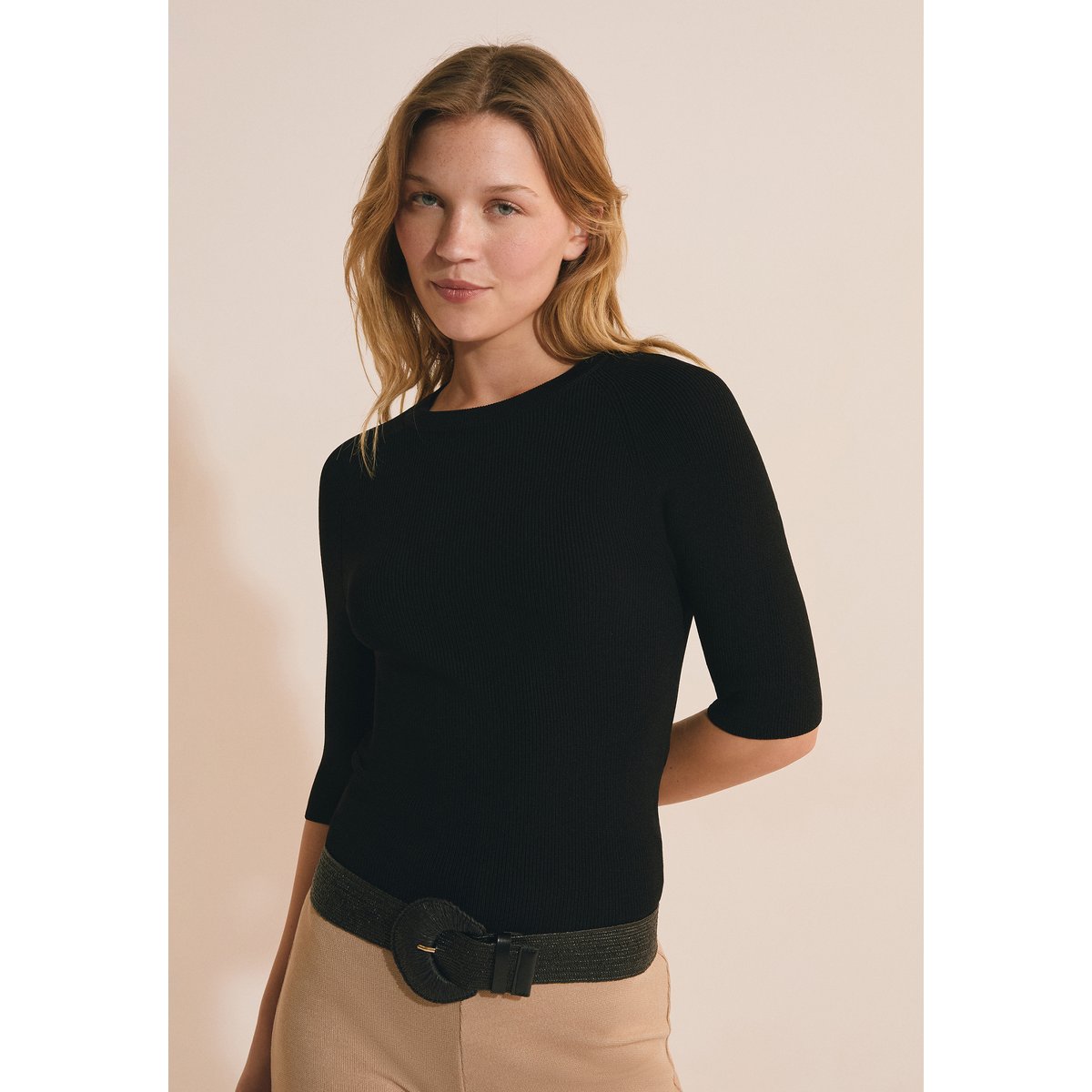 Pull à manches courtes en maille PEDRO noir, ETAM