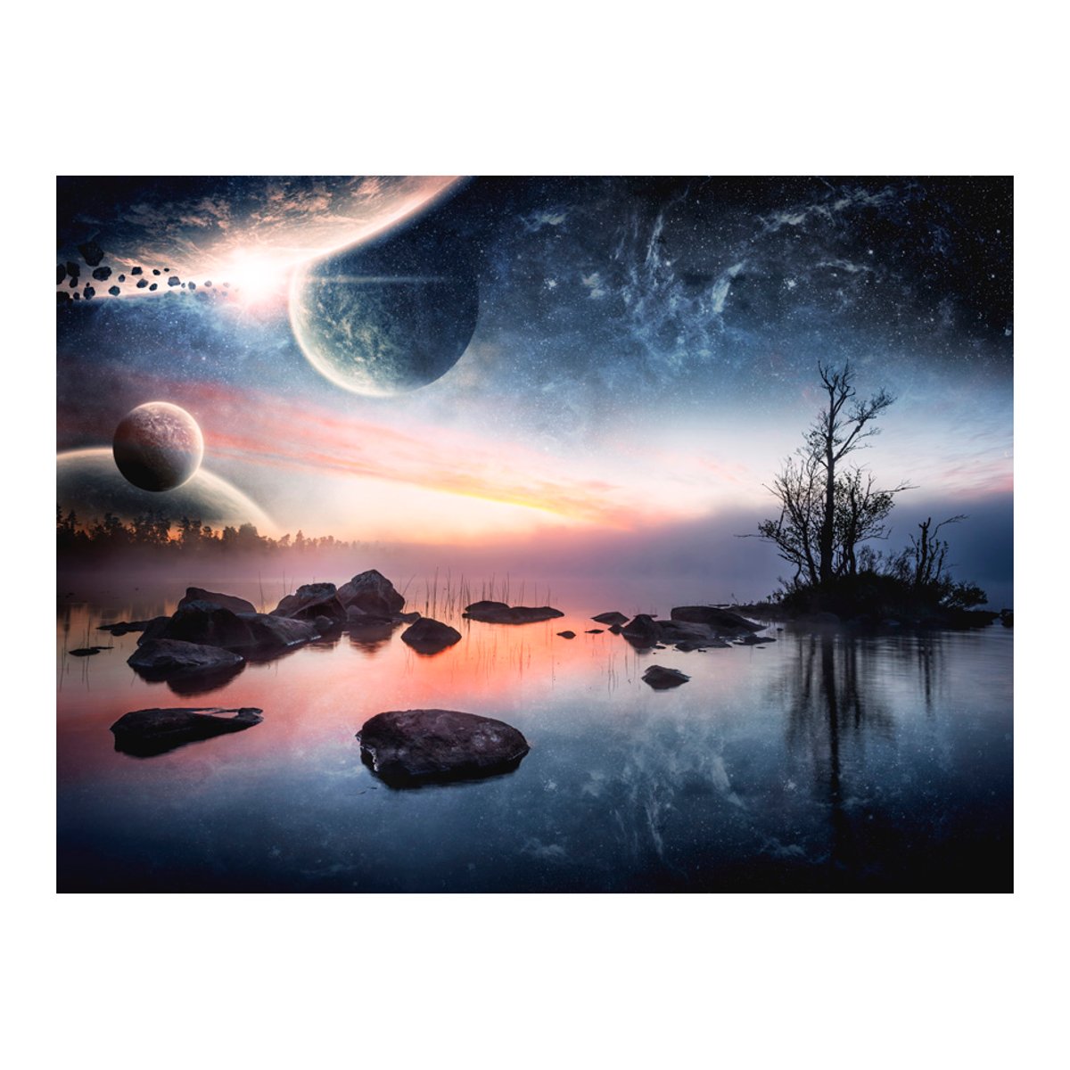 Papier peint intissé panoramique Fantaisie Cosmic landscape noir, EDEN
