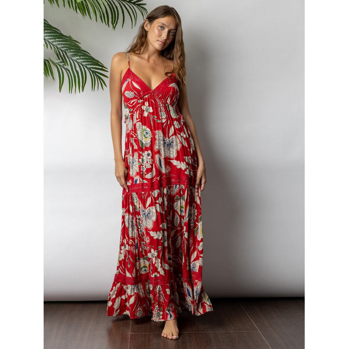 Robe longue estivale Aurora rouge, ADMAS