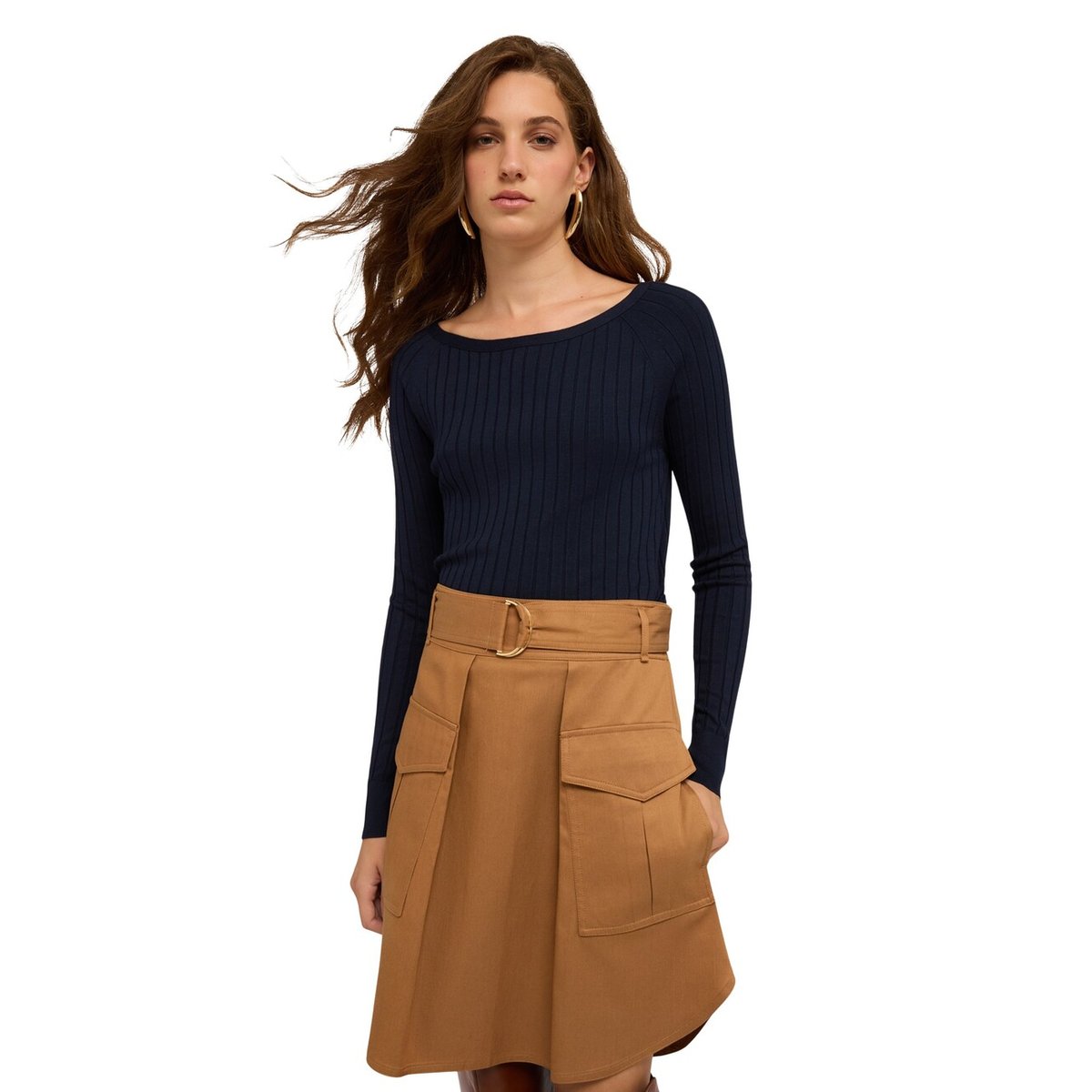 Pull côtelé viscose mélangée bleu, MOTIVI