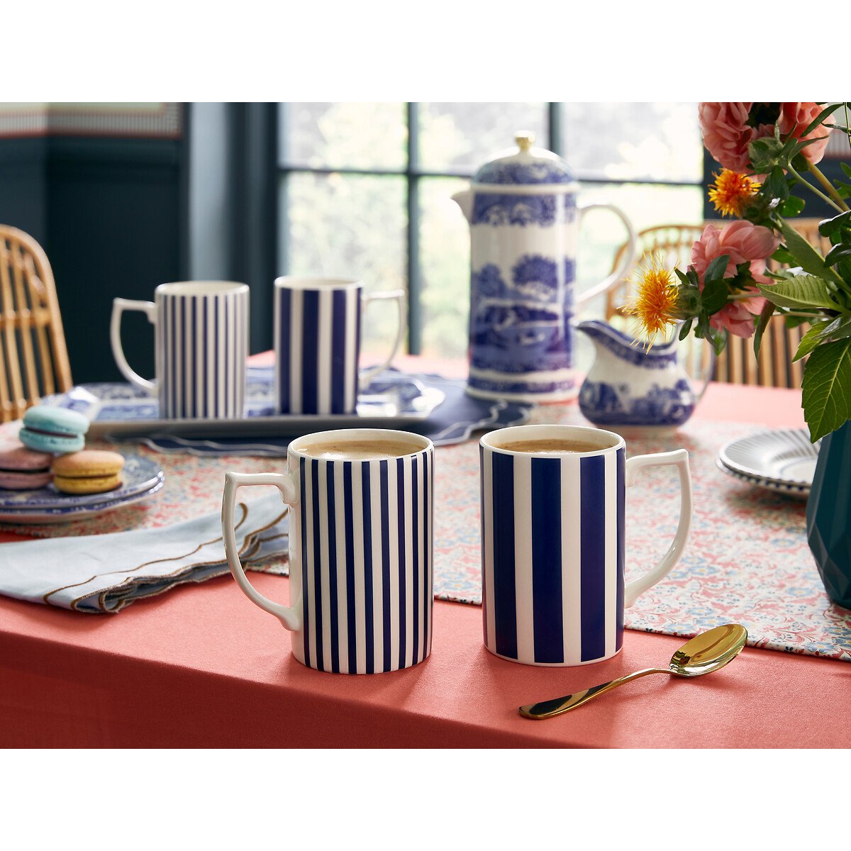 Set of 4 Steccato Bold Stripe Mugs blue, SPODE