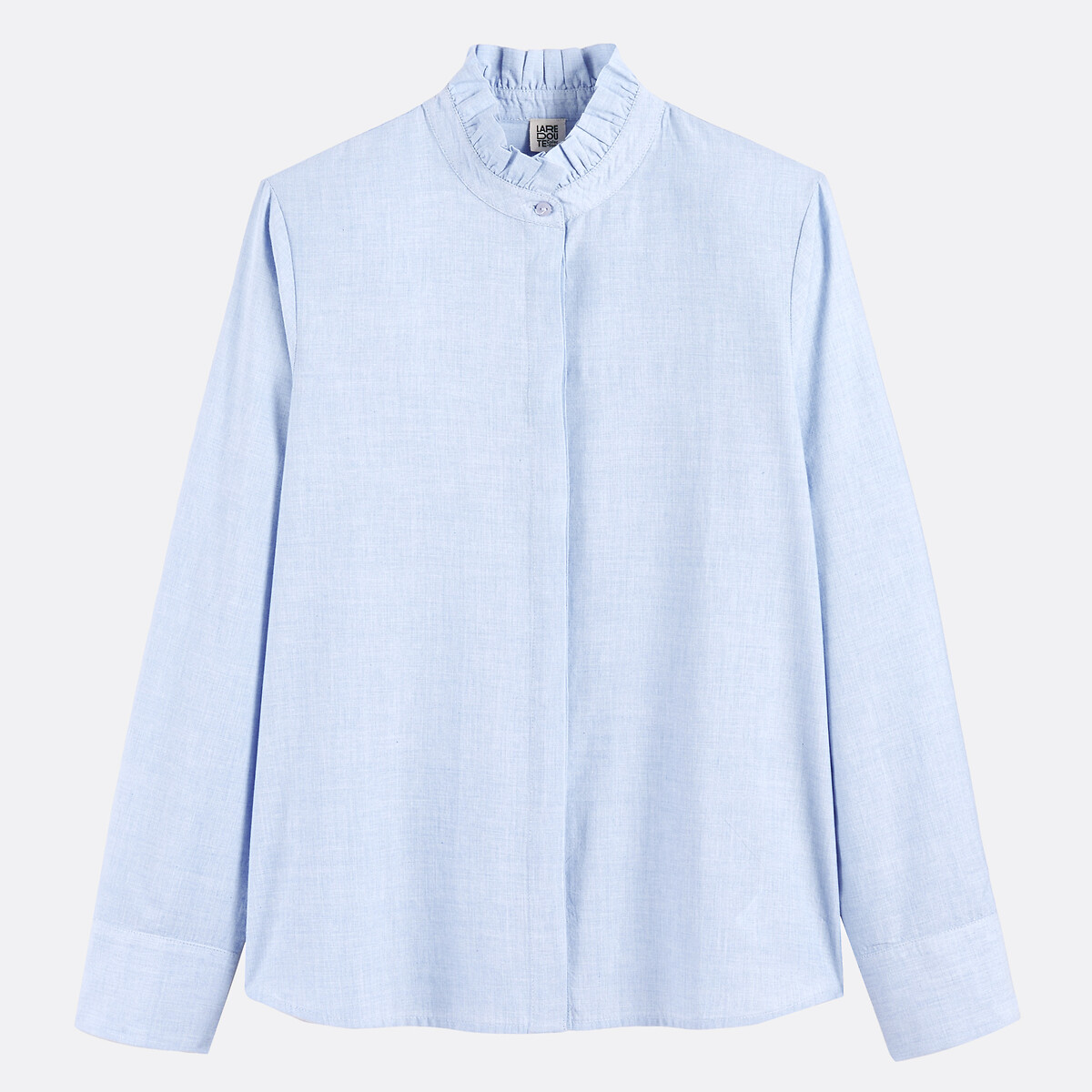 Blouse met opstaande kraag met volant, lange mouwen marineblauw, LA REDOUTE COLLECTIONS