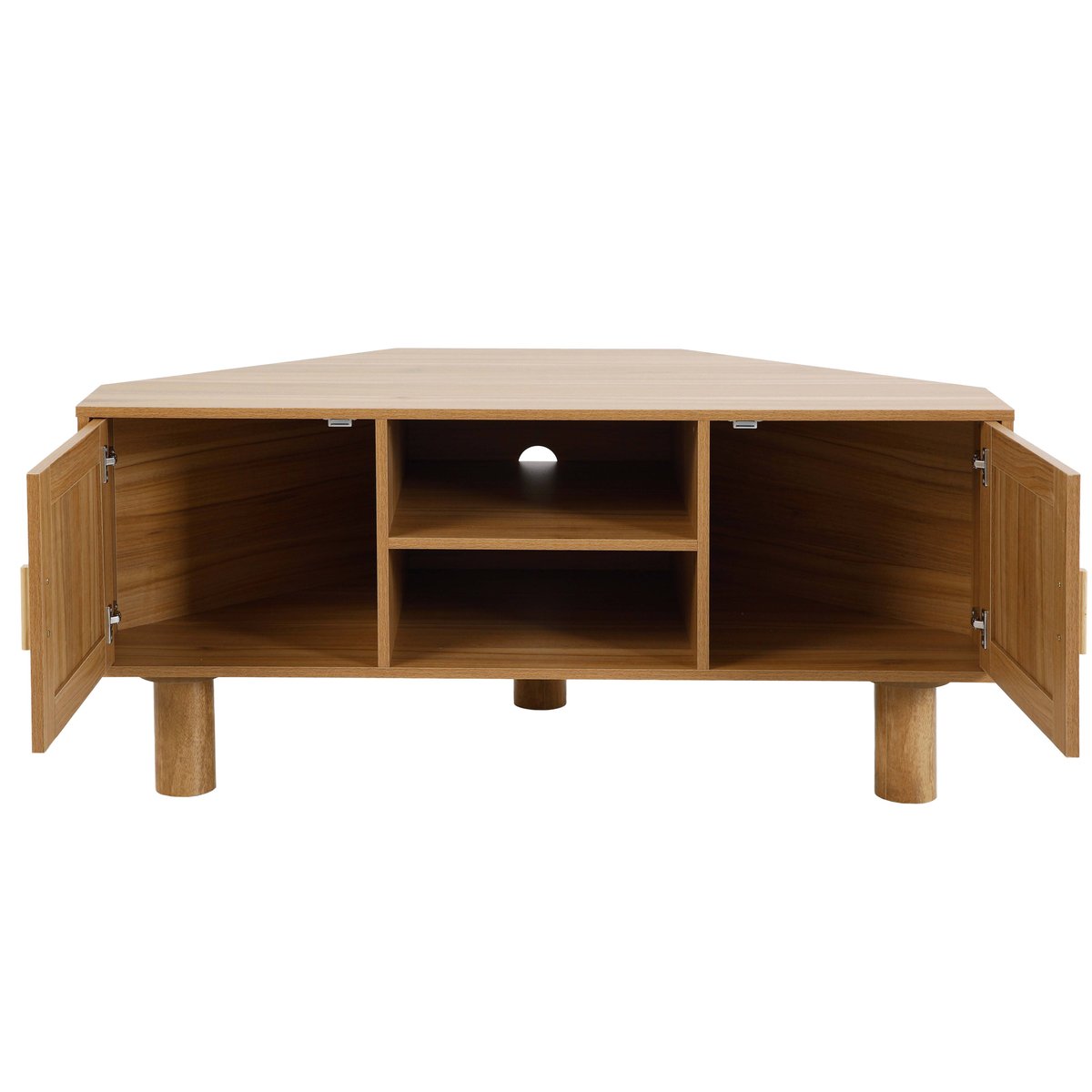 Meuble TV d'angle effet bois et cannage 120 cm en rotin synthétique style bohème, ADAM bois clair, OVIALA